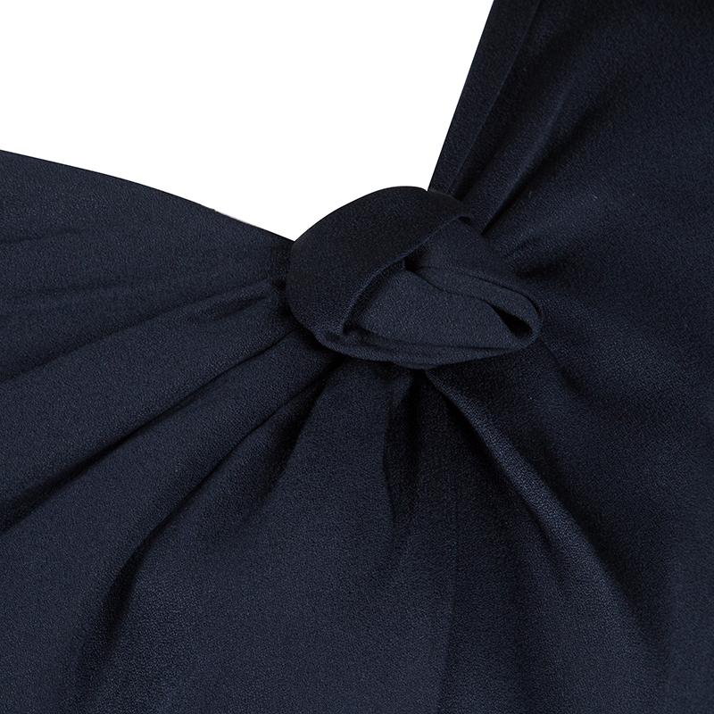 Alexander McQueen Navy Blue Silk Draped Contrast Tie Detail Sleeveless Dress M In Good Condition In Dubai, Al Qouz 2
