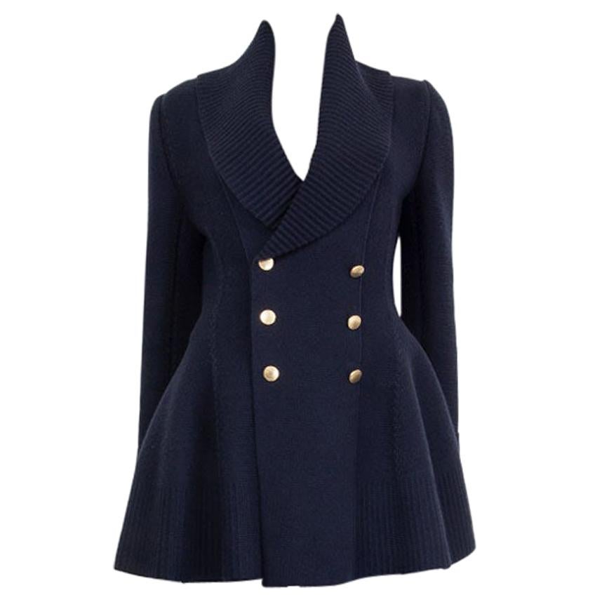 Alexander McQueen navy blue wool blend WIDE COLLAR DOUBLE-BREASTED Jacket M