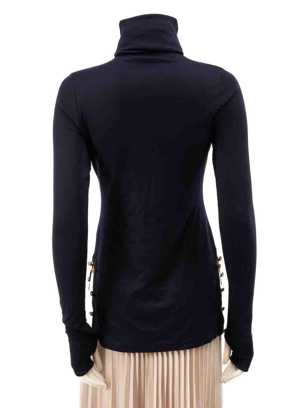 Alexander McQueen Navy Button Detail Turtleneck Top Size S In Excellent Condition For Sale In London, GB