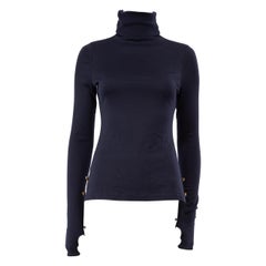 Alexander McQueen Navy Button Detail Turtleneck Top Size S