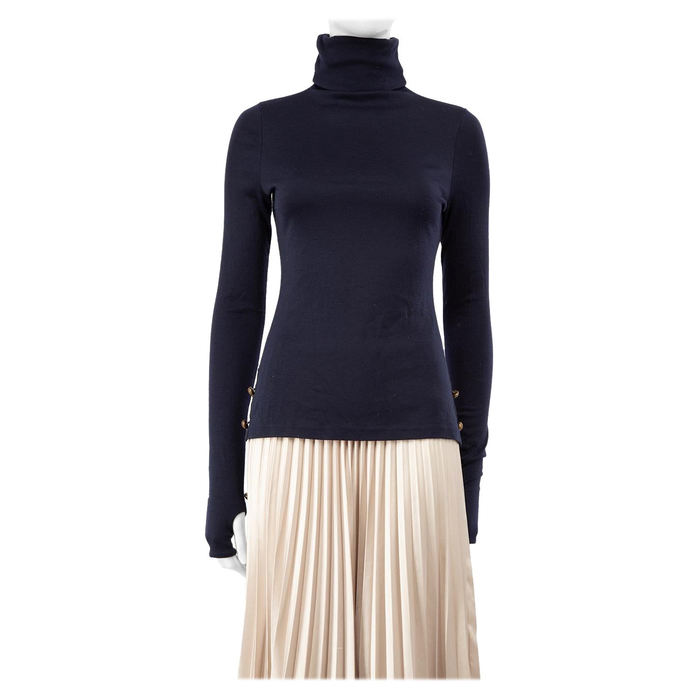 Alexander McQueen - Top à col roulé avec boutons - Bleu marine - Taille S en vente