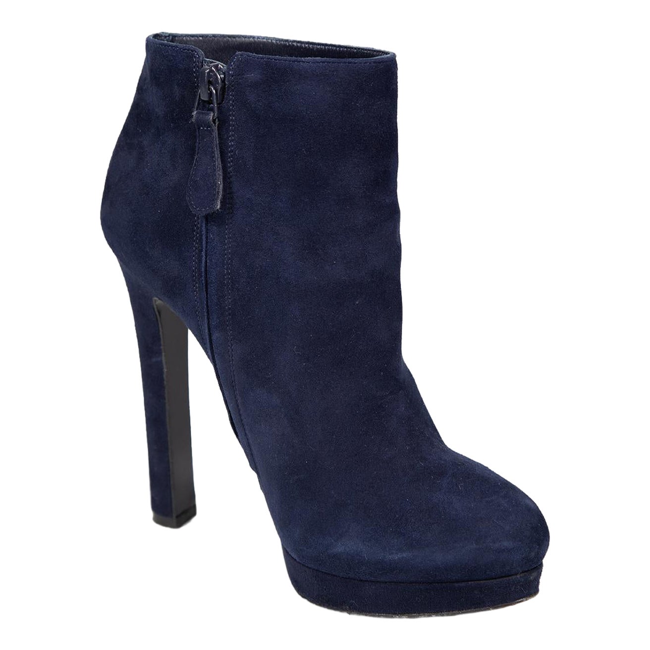 Alexander McQueen Navy Heeled Suede Ankle Boots Size IT 36 For Sale