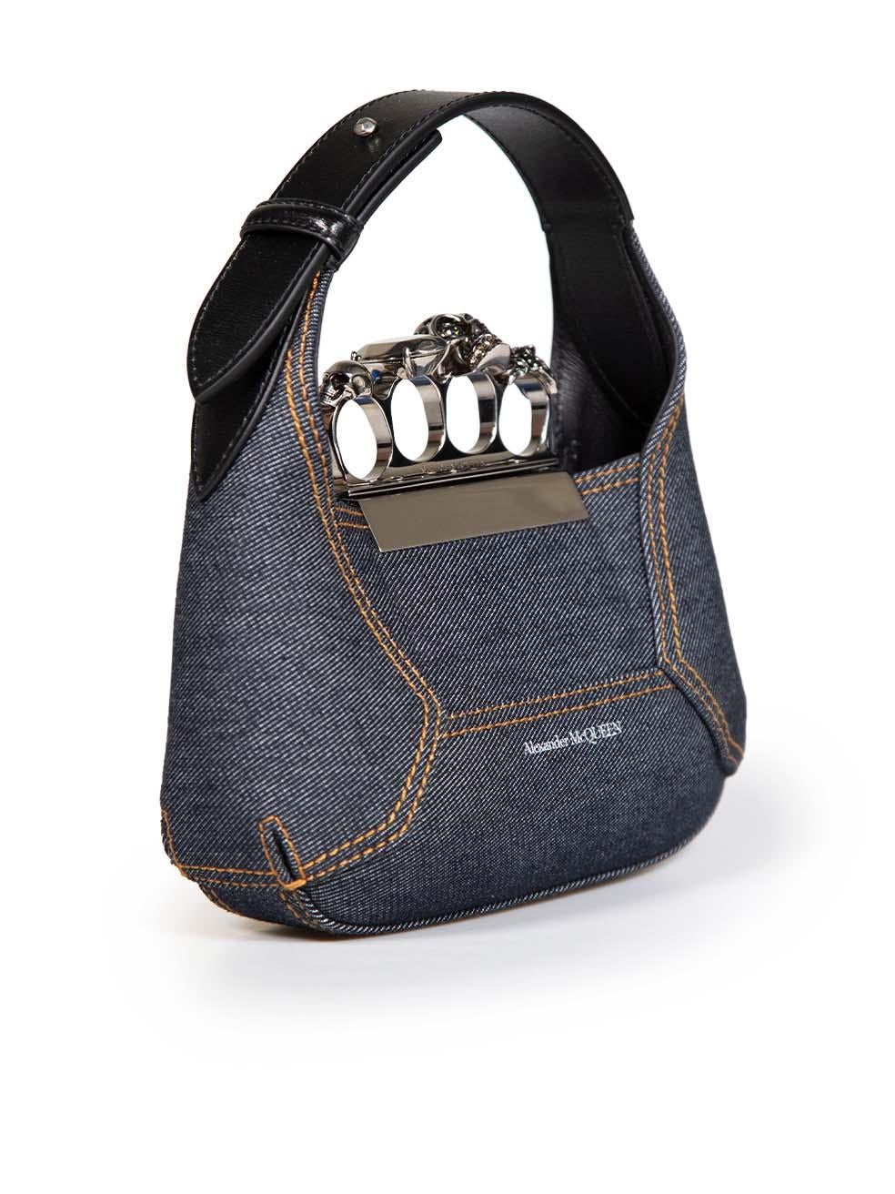 CONDITION is New with tags. No visible wear to bag is evident on this brand new Alexander McQueen designer item. This item comes with original dust bag and box.
 
 
 
 Details
 
 
 Model: 7311361YBE7 4290
 
 Navy
 
 Denim
 
 The Jewelled Hobo Bag
 
