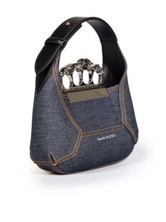 Alexander McQueen Navy Mini The Jewelled Hobo Denim Bag