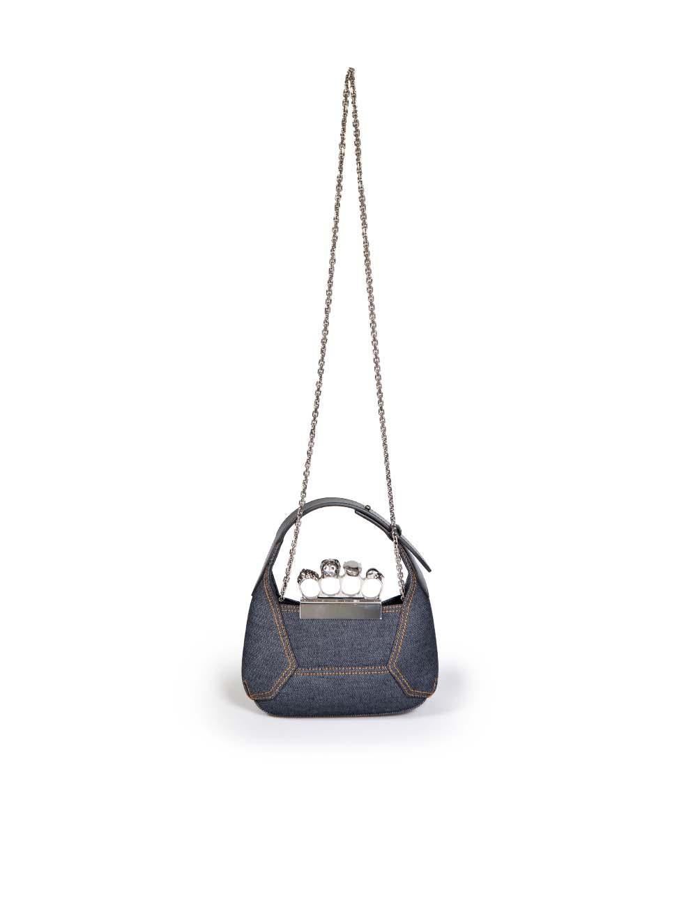 Alexander McQueen Navy Mini The Jewelled Hobo Denim Bag In New Condition In London, GB