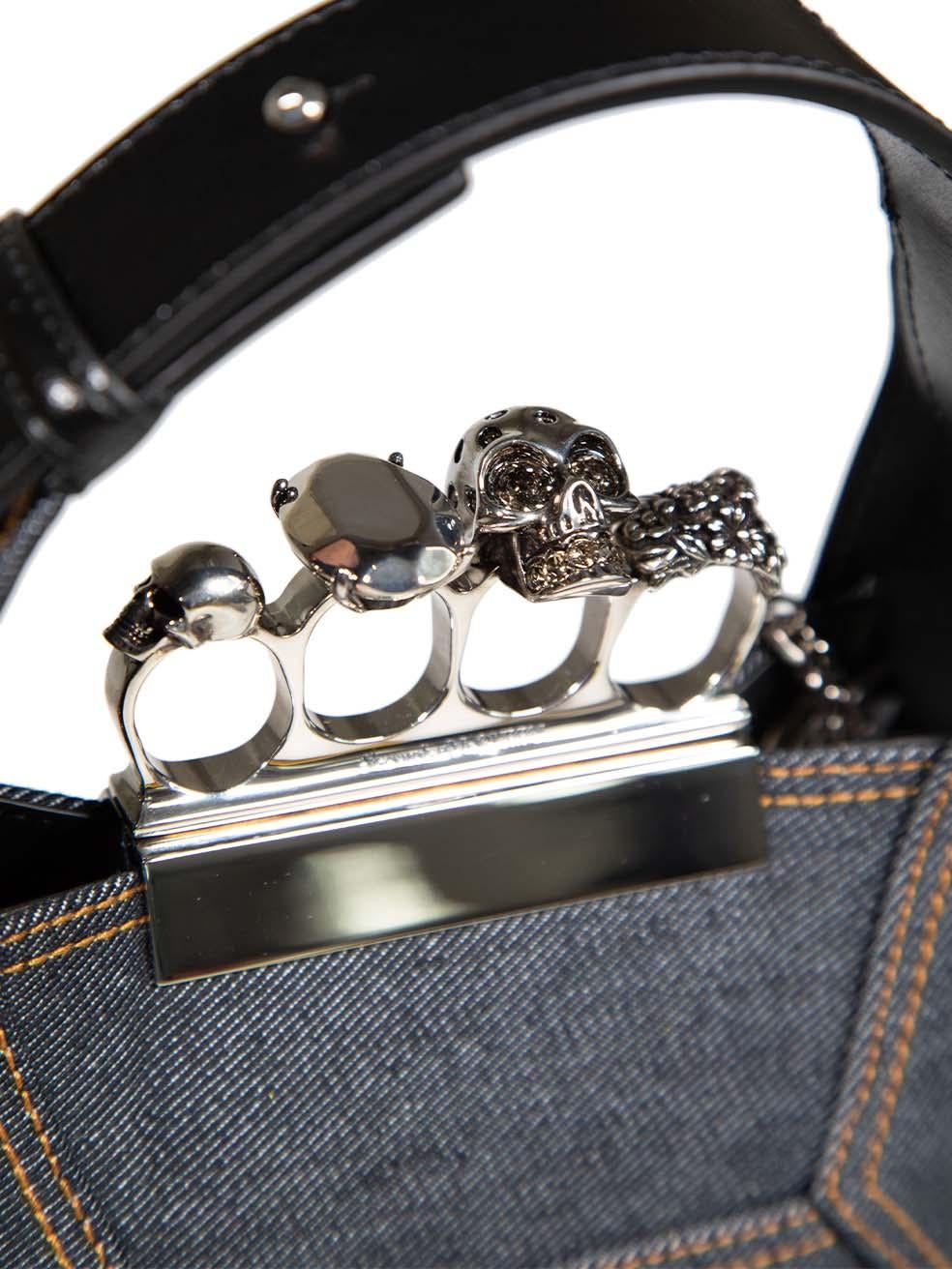 Alexander McQueen Navy Mini The Jewelled Hobo Denim Bag 4