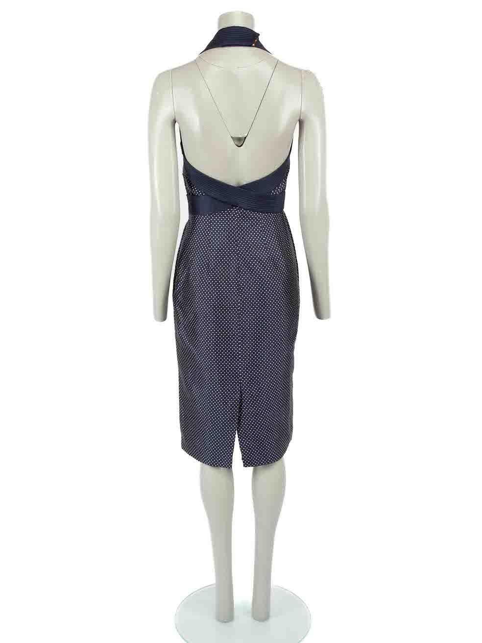 Alexander McQueen Vestido halter de seda azul marino y lunares Talla S Negro