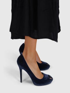 Alexander McQueen Navy Velvet Peep Toe Heels Size IT 40