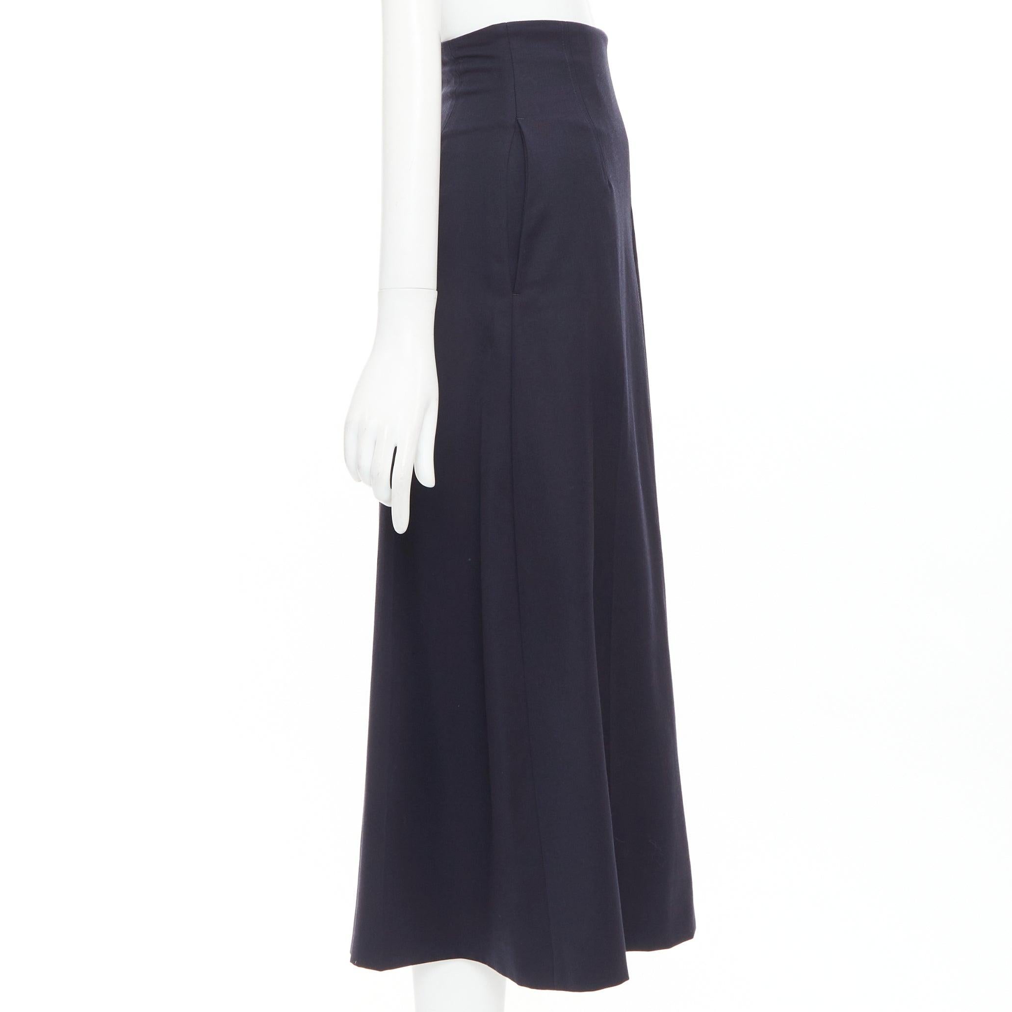 Noir ALEXANDER MCQUEEN navy virgin wool box pleat wide leg cropped pants IT34 XXS en vente