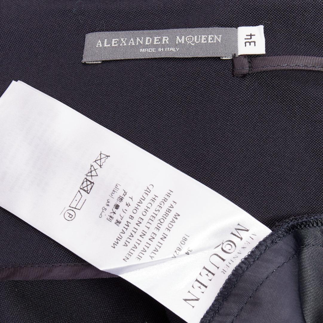 ALEXANDER MCQUEEN navy virgin wool box pleat wide leg cropped pants IT34 XXS en vente 3