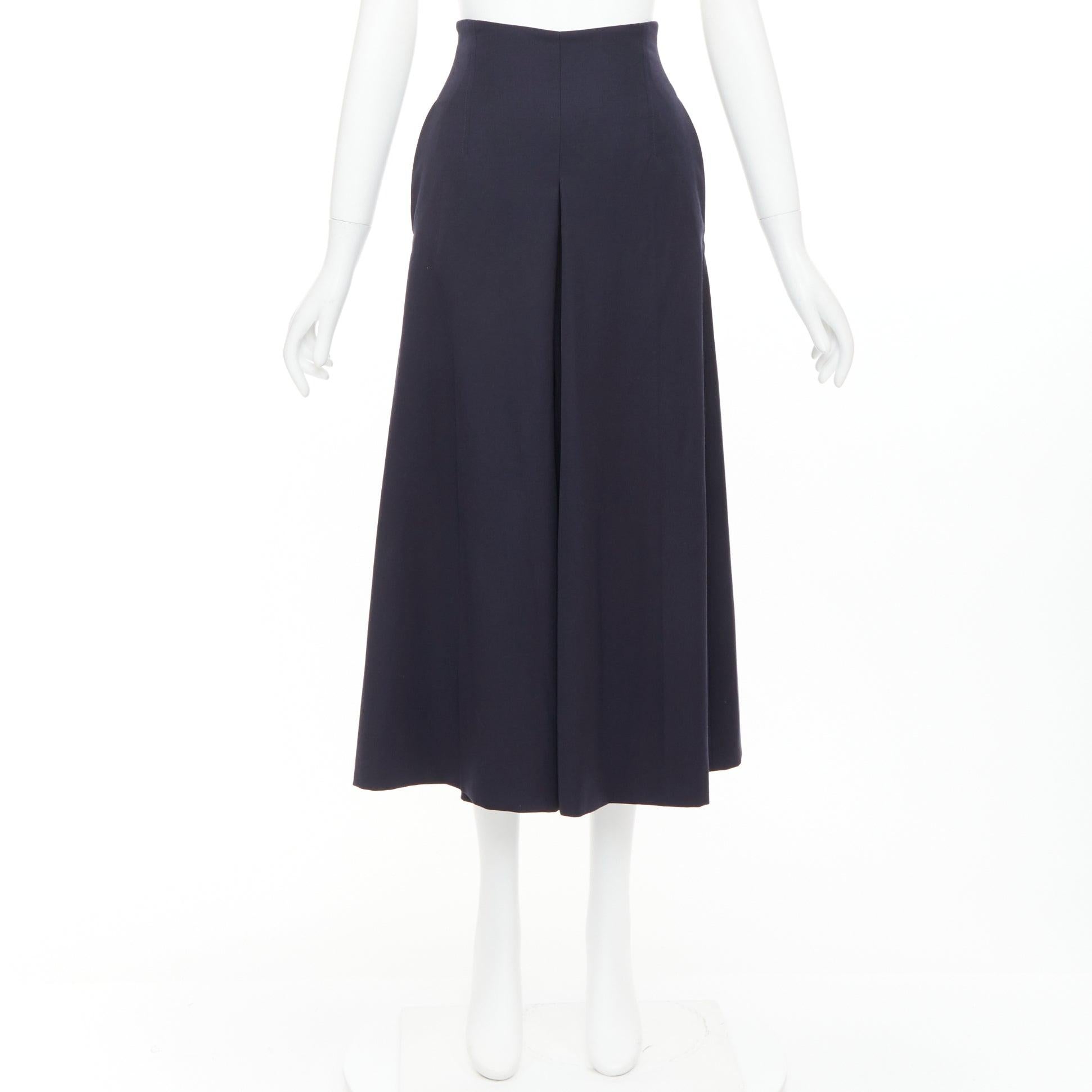 ALEXANDER MCQUEEN navy virgin wool box pleat wide leg cropped pants IT34 XXS en vente 4