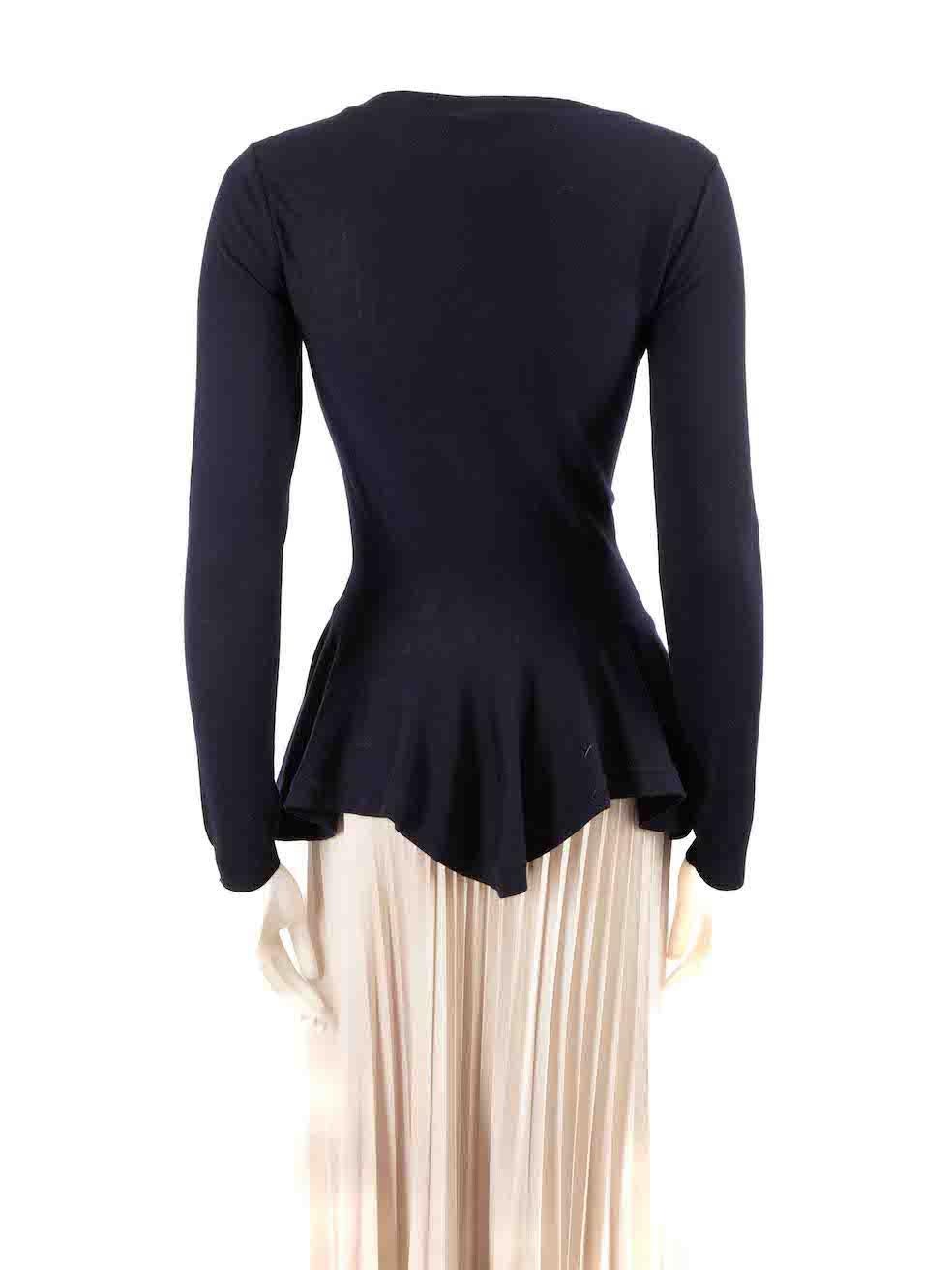 Alexander McQueen Navy Wool Peplum Ruffled Top Size S In Good Condition For Sale In London, GB
