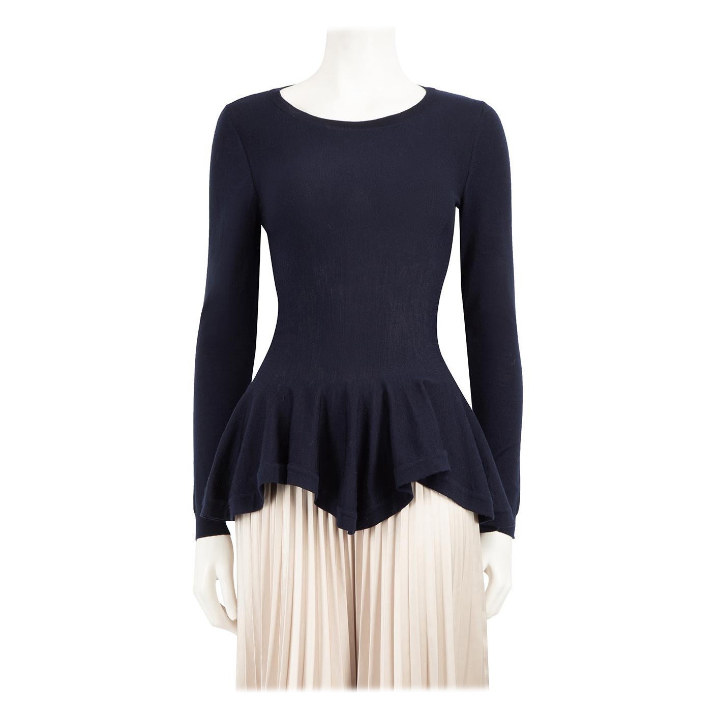 Alexander McQueen Navy Wool Peplum Ruffled Top Size S