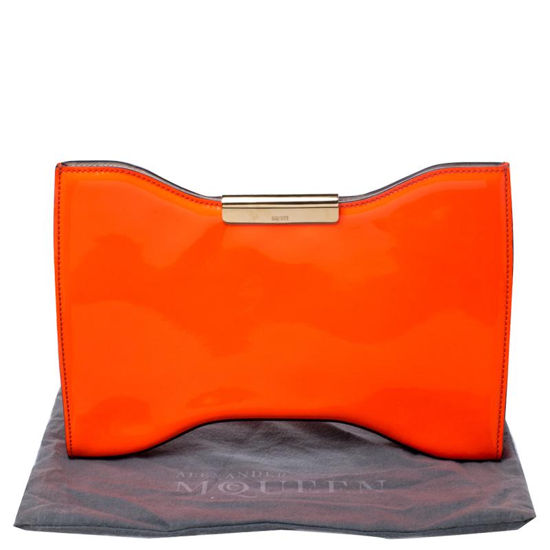 Alexander McQueen Neon Orange Patent Leather Clutch 4