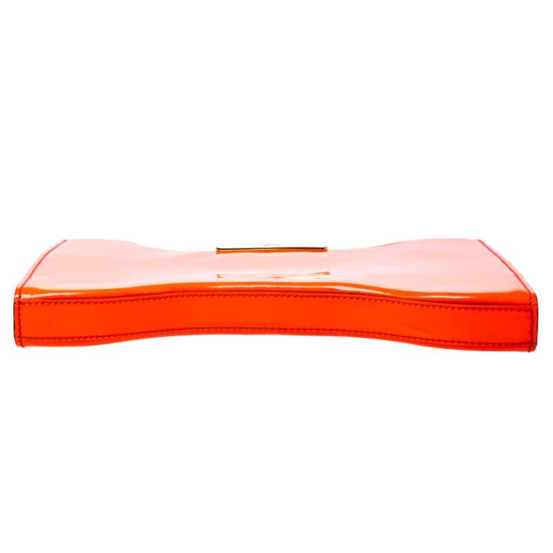Red Alexander McQueen Neon Orange Patent Leather Clutch