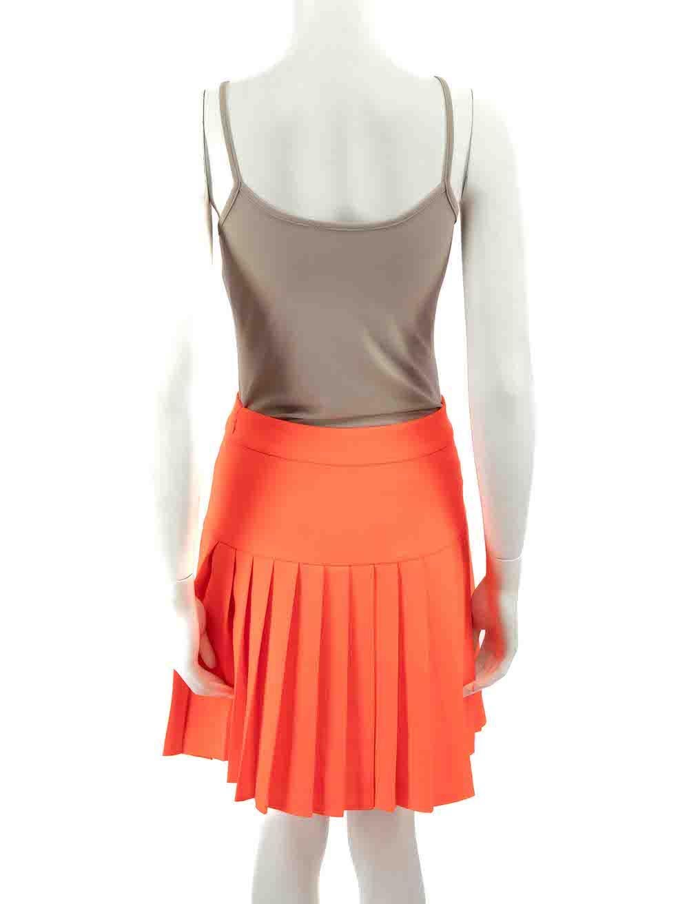 Alexander McQueen Neon Orange Pleated Mini Skirt Size S In New Condition For Sale In London, GB