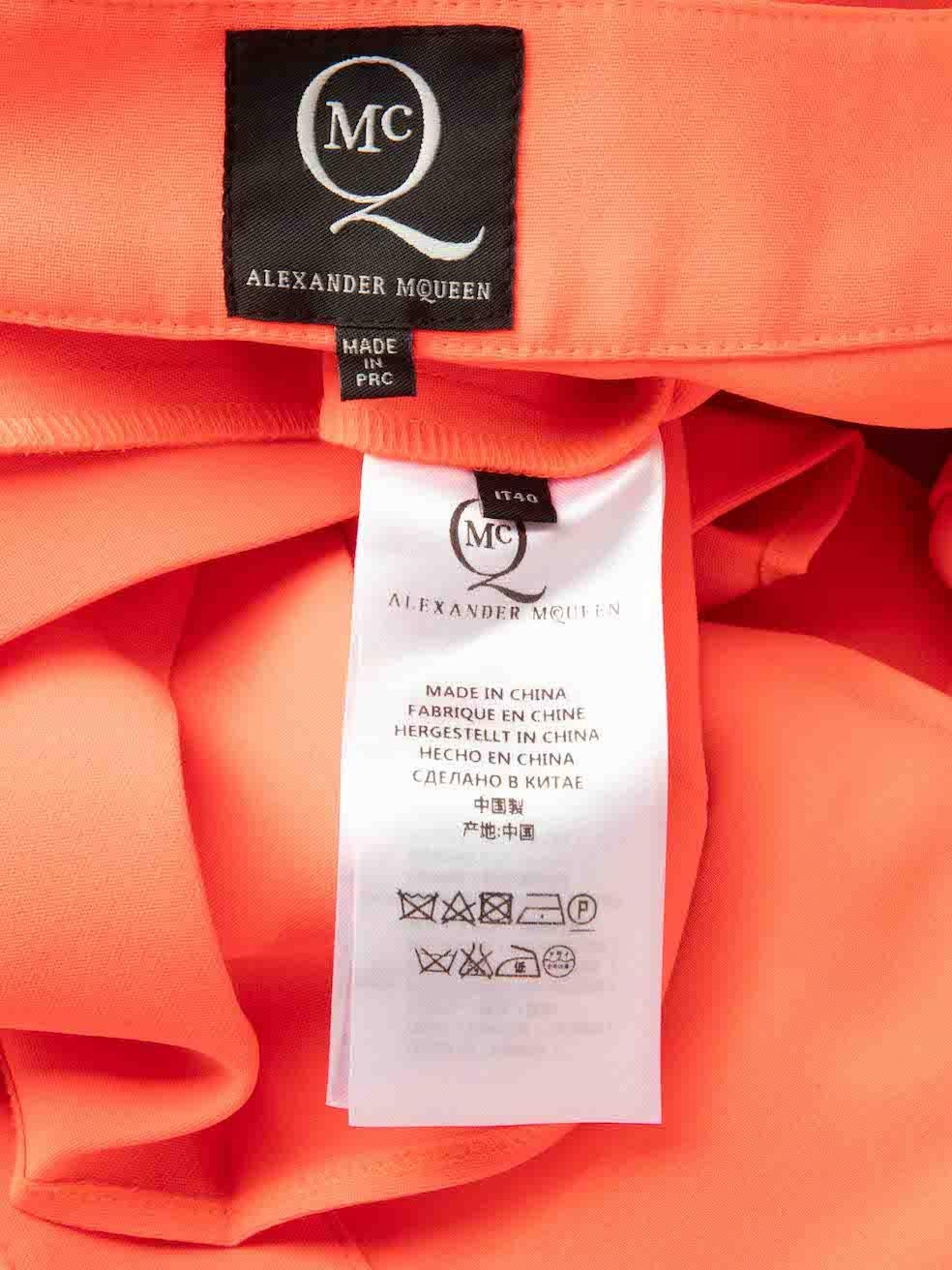 Alexander McQueen Neon Orange Pleated Mini Skirt Size S For Sale 1