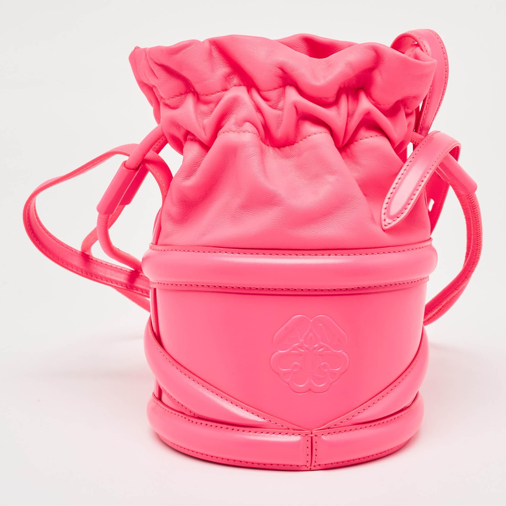 Women's Alexander McQueen Neon Pink Leather The Soft Curve Bucket Bag For Sale