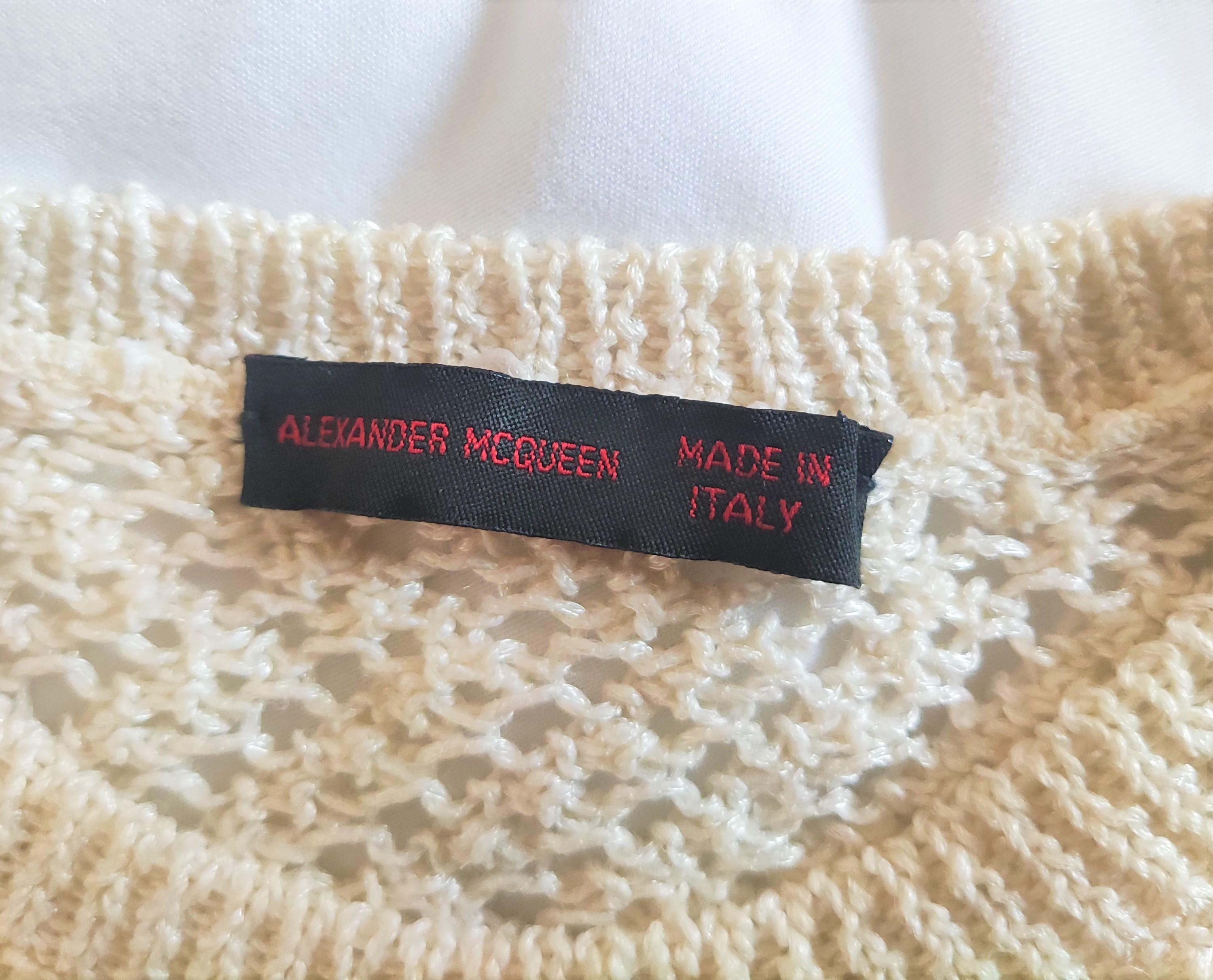 Alexander McQueen Net Sheer Cream White Runway Vintage Cutout Transparent Dress For Sale 3