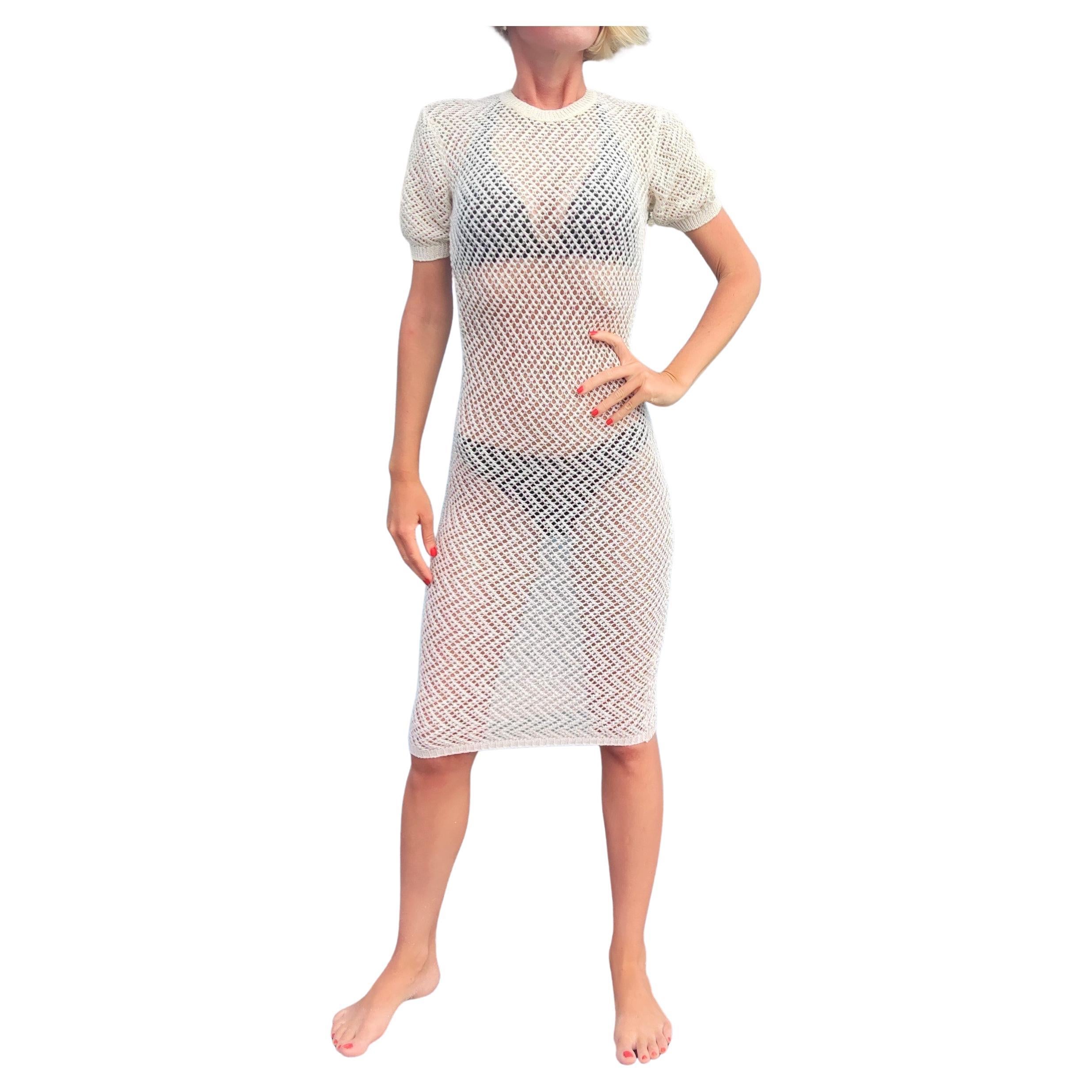 Alexander McQueen Net Sheer Cream White Runway Vintage Cutout Transparent Dress