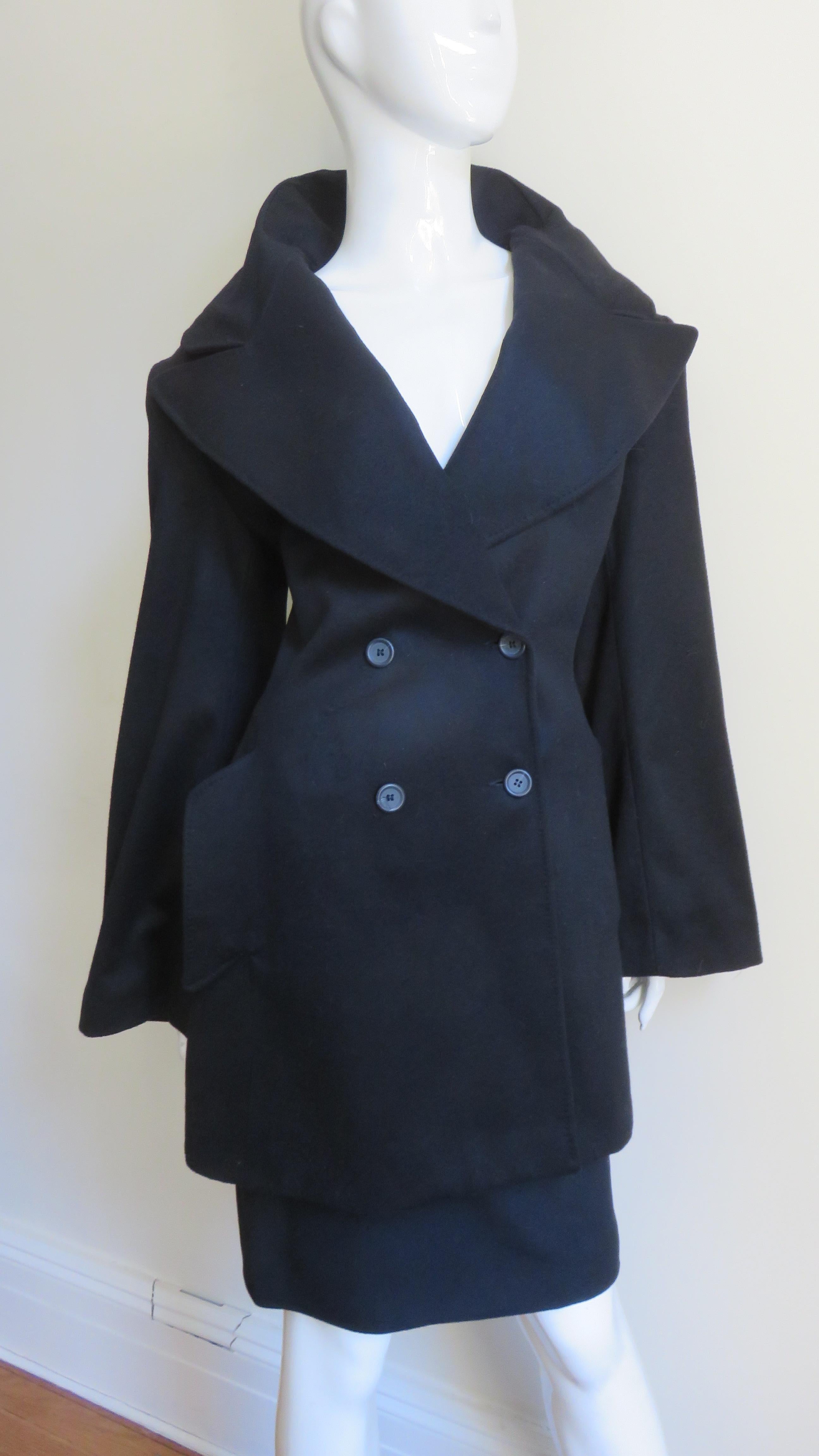 Black Alexander McQueen New Cashmere Popped Lapel Collar Jacket and Skirt A/W 1999 For Sale
