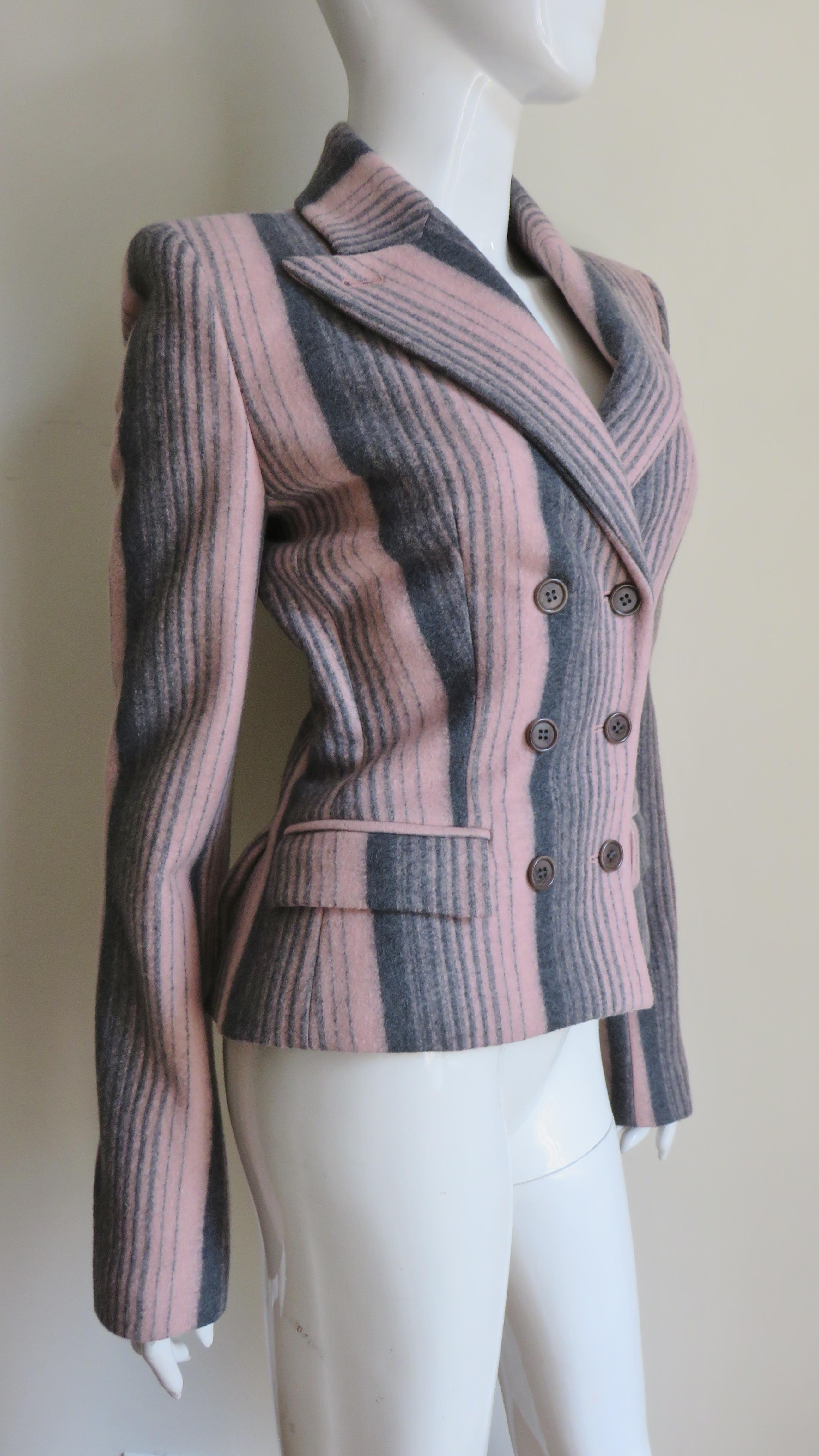 Alexander McQueen New Grey and Pink Striped Jacket F/W 1999 For Sale 2