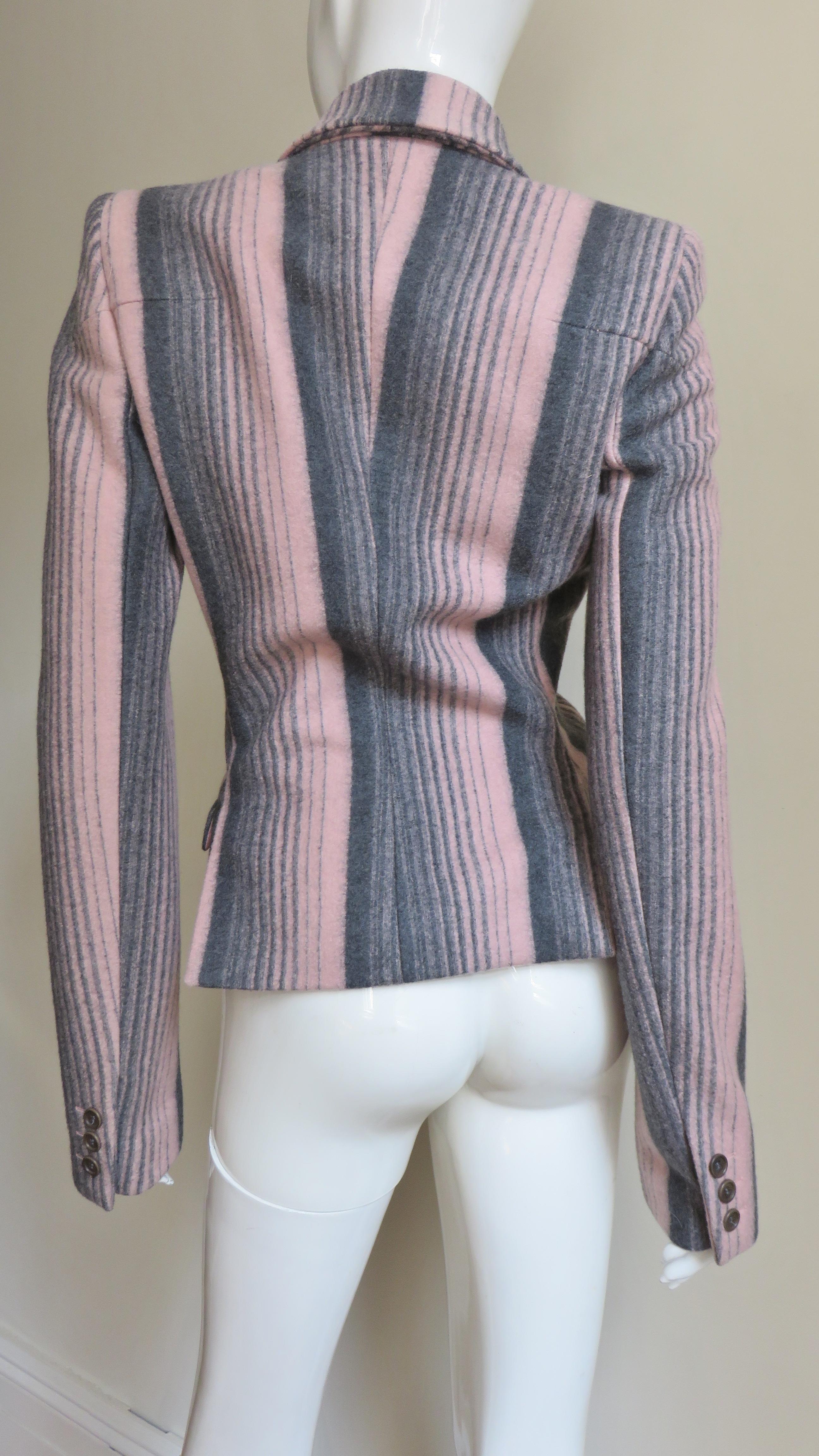 Alexander McQueen New Grey and Pink Striped Jacket F/W 1999 For Sale 2