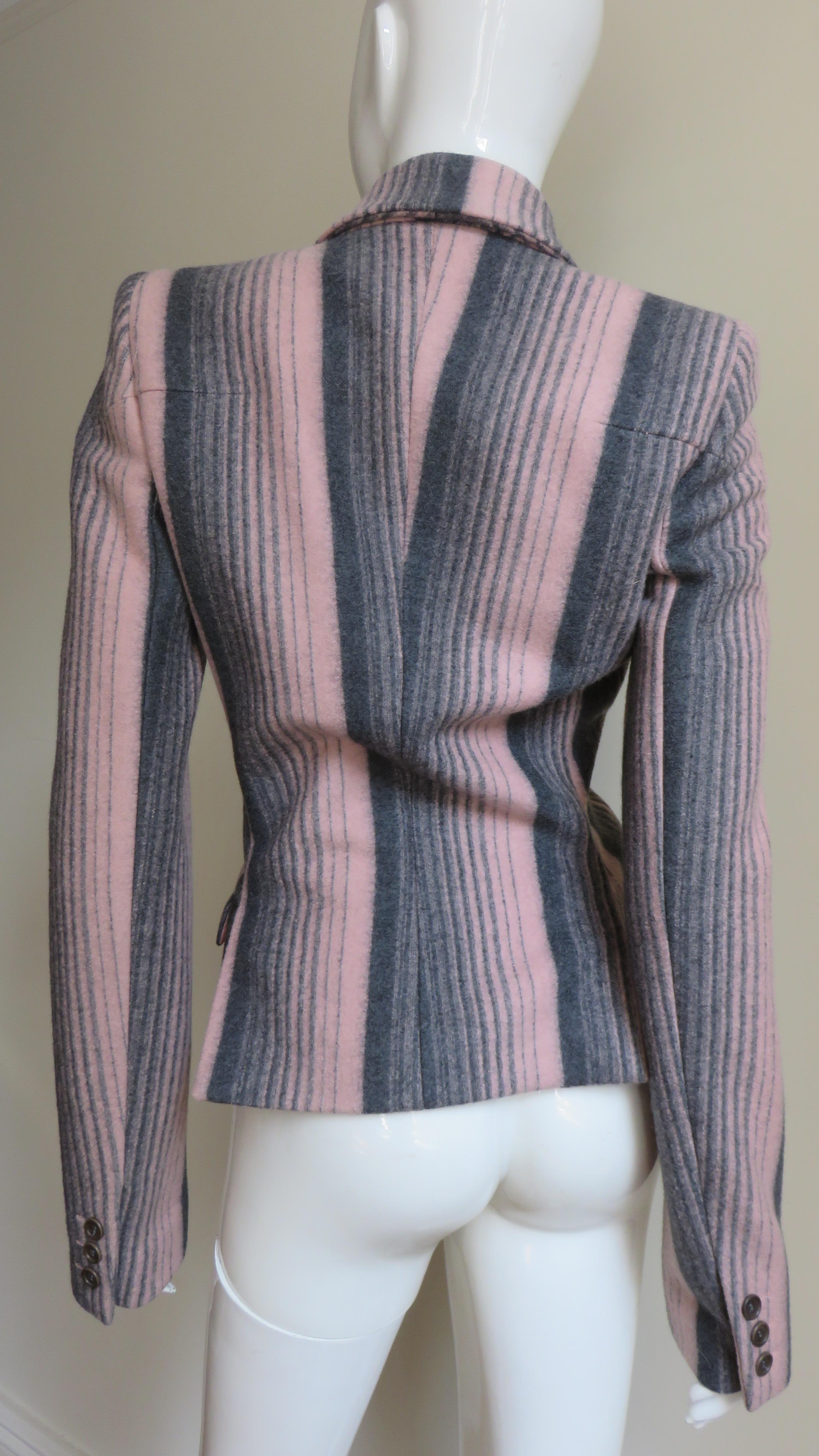 Alexander McQueen New Grey and Pink Striped Jacket F/W 1999 For Sale 4