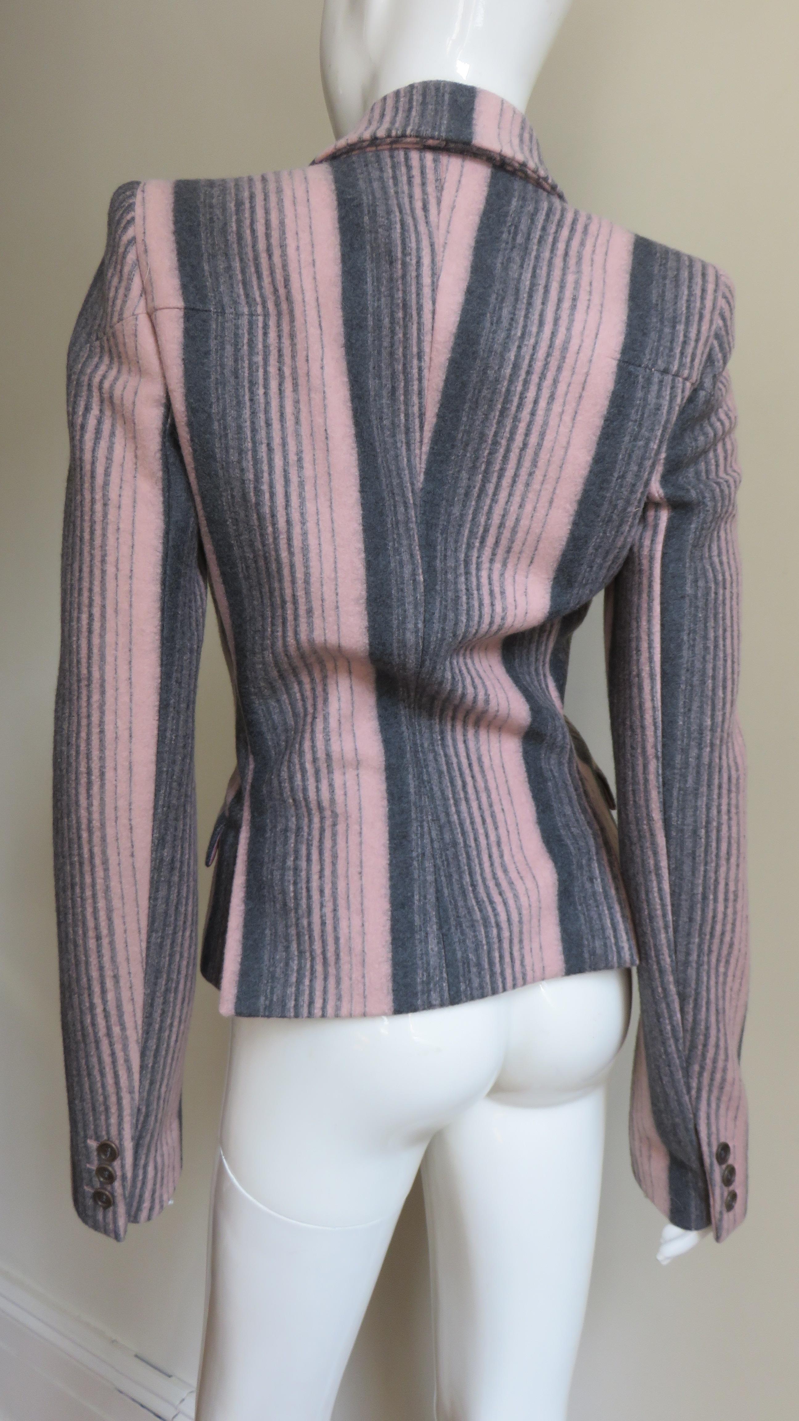 Alexander McQueen New Grey and Pink Striped Jacket F/W 1999 For Sale 3