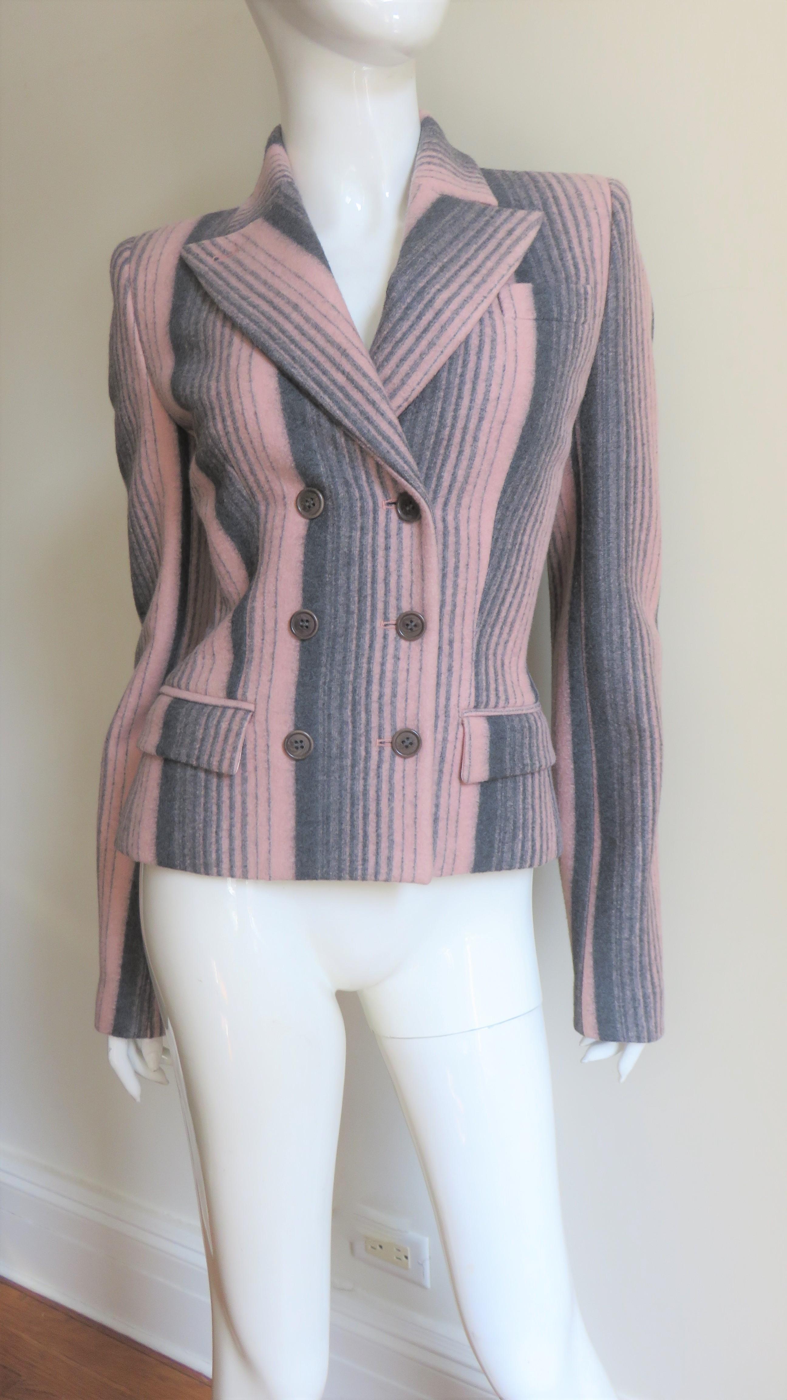Alexander McQueen New Grey and Pink Striped Jacket F/W 1999 In New Condition For Sale In Water Mill, NY
