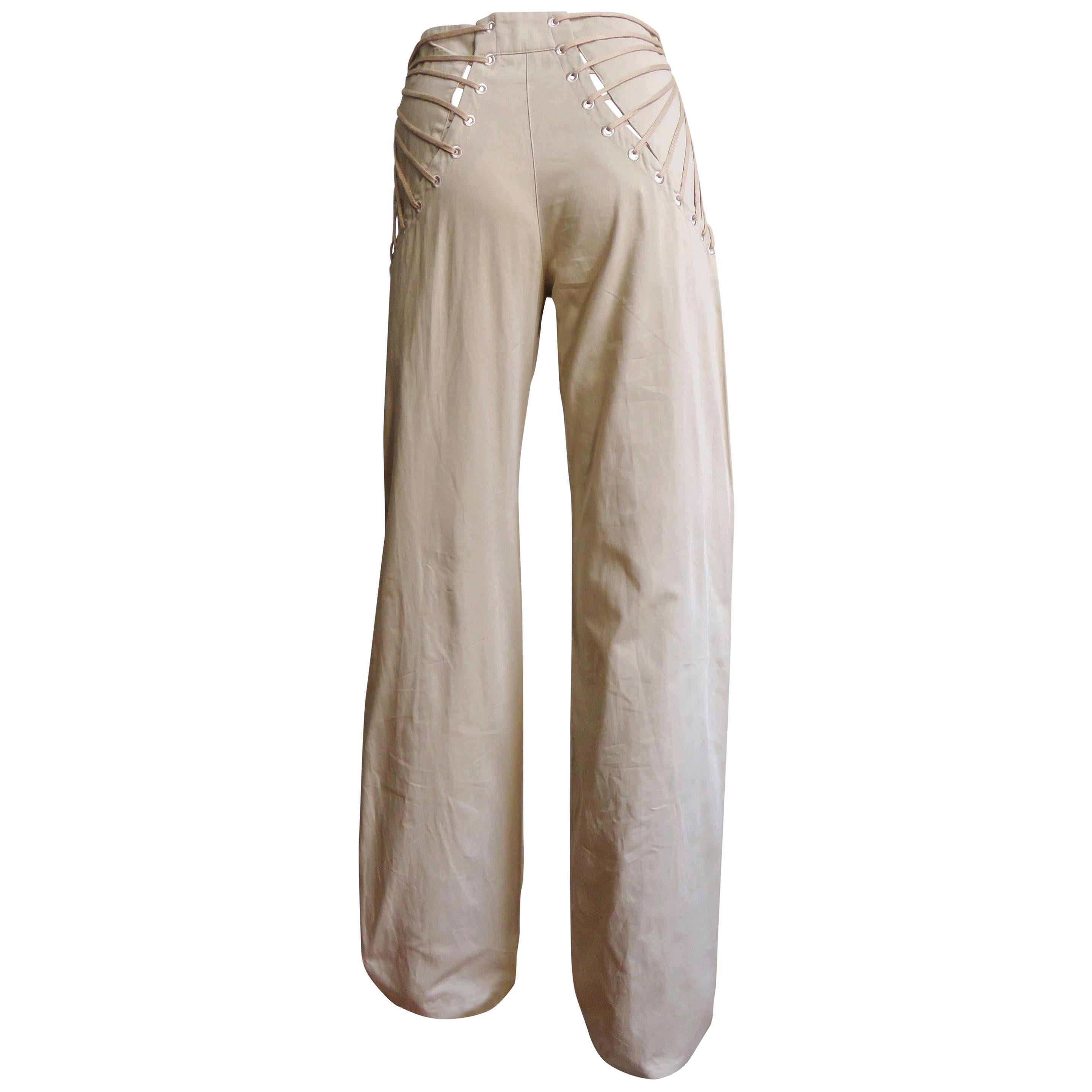 Alexander McQueen New Khaki Pants with Hip Lacing S/S 2002