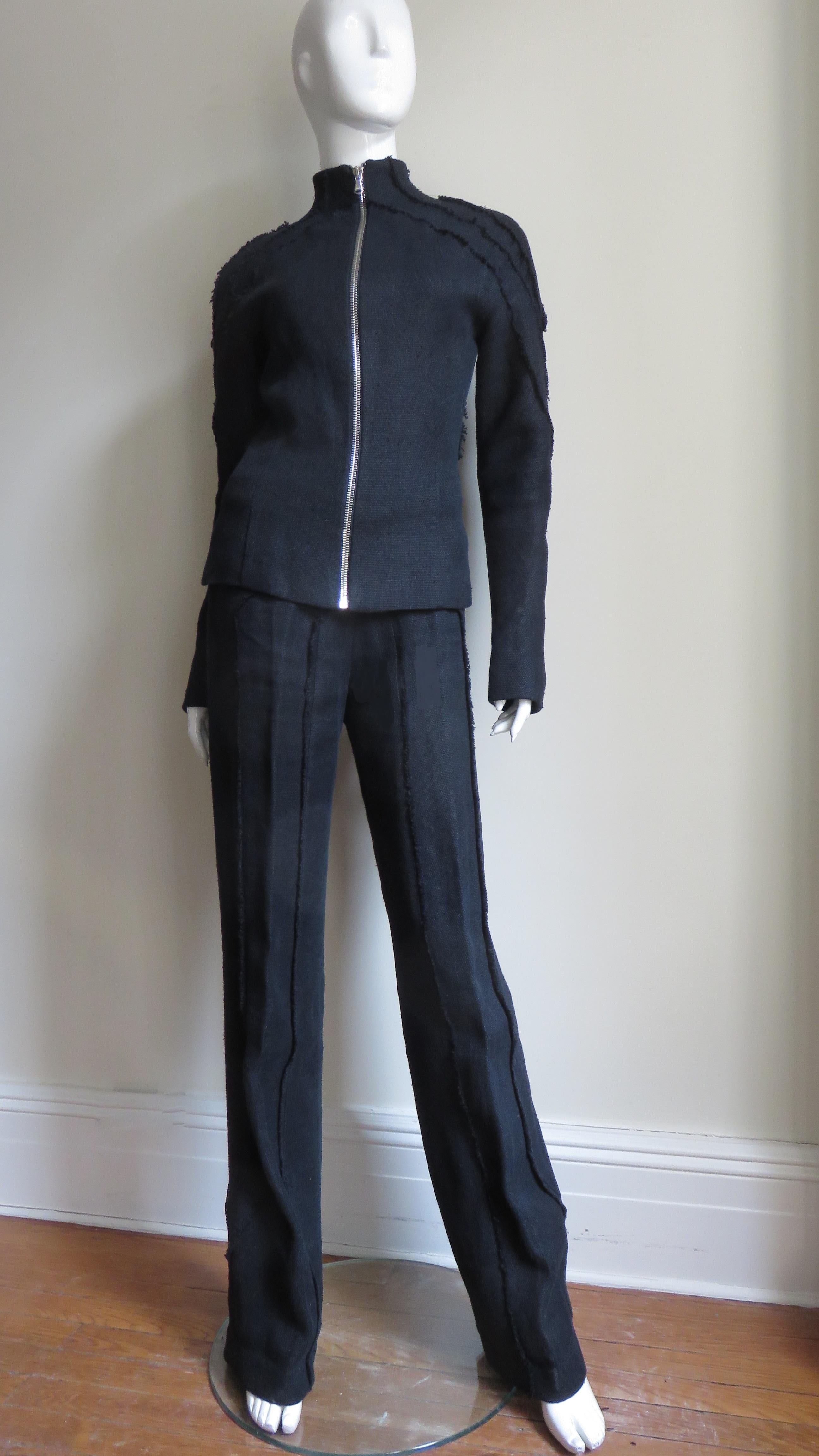 Black Alexander McQueen New Elaborately Seamed Jacket and Pants A/W 1999 For Sale