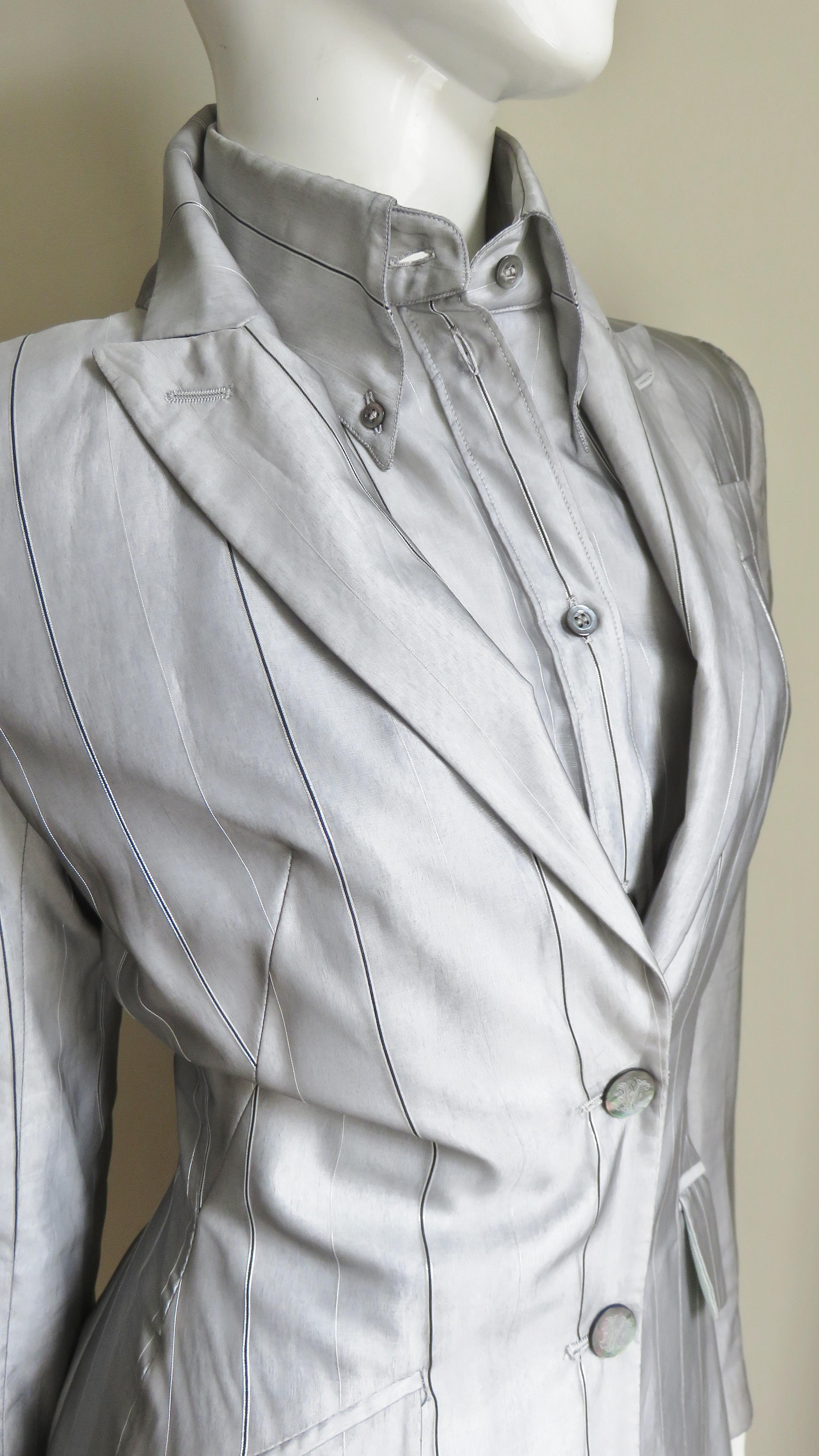Gray Alexander McQueen New S/S 1999 Silk Shirt and Jacket For Sale