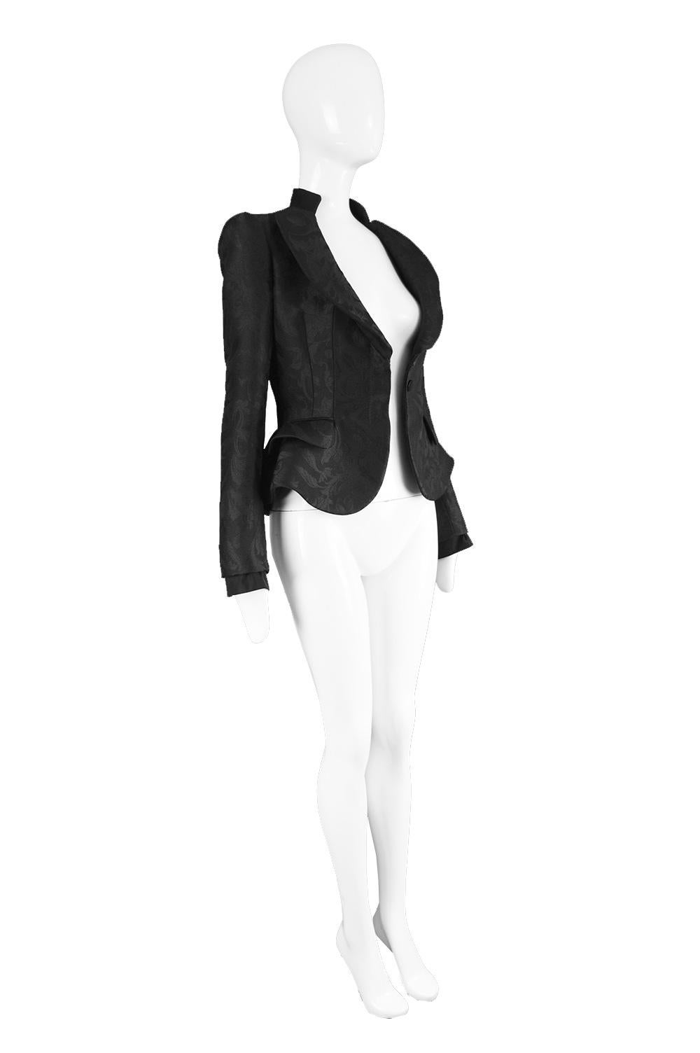 Alexander McQueen Nipped Waist Black Damask Architectural Peplum Jacket, 2012 In Excellent Condition In Doncaster, South Yorkshire
