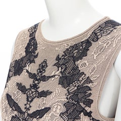 ALEXANDER MCQUEEN nude black asymmetric lace intarsia bodycon stretch dress L