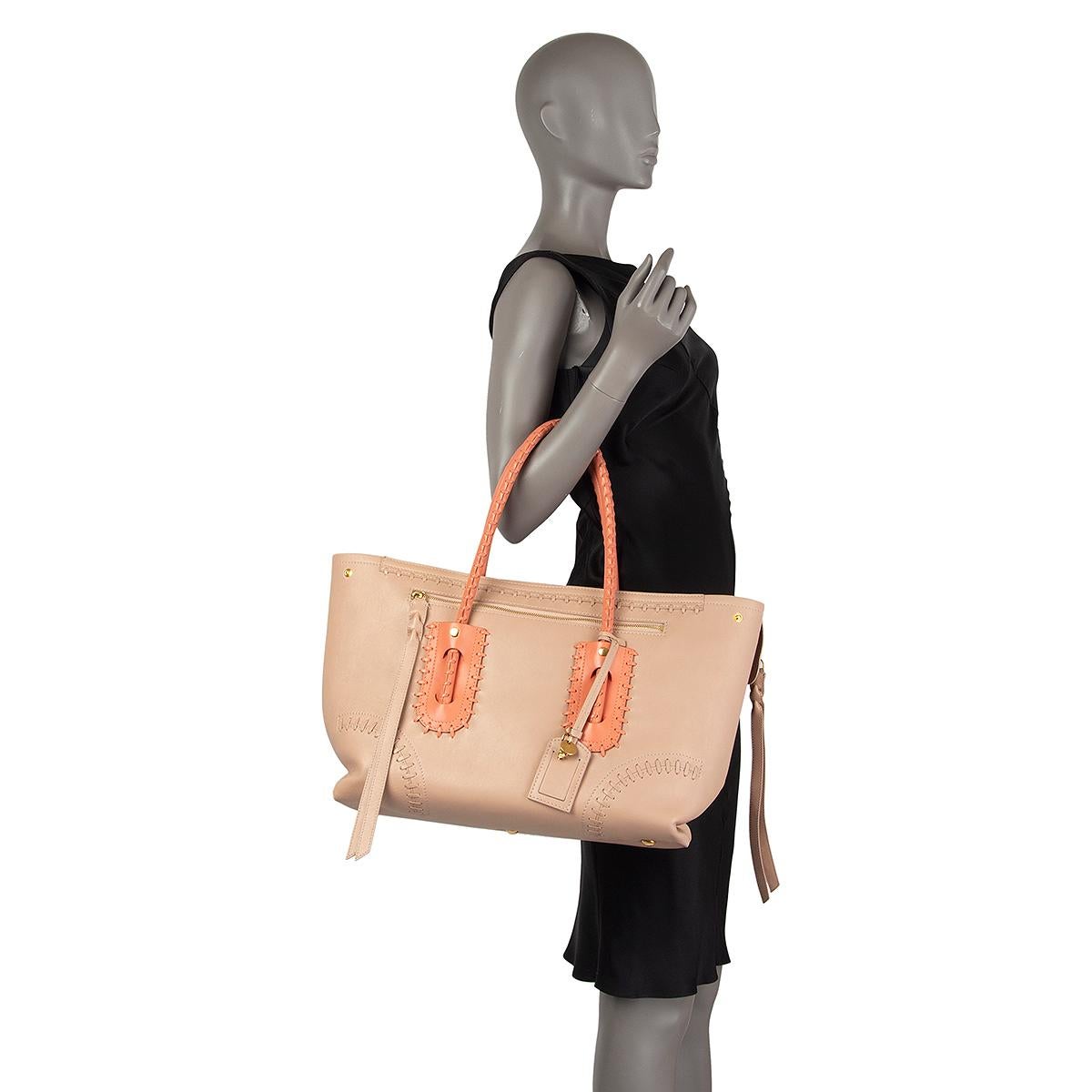 ALEXANDER MCQUEEN nude & coral leather FOLK WHIPSTITCH MEDIUM Tote Bag 5