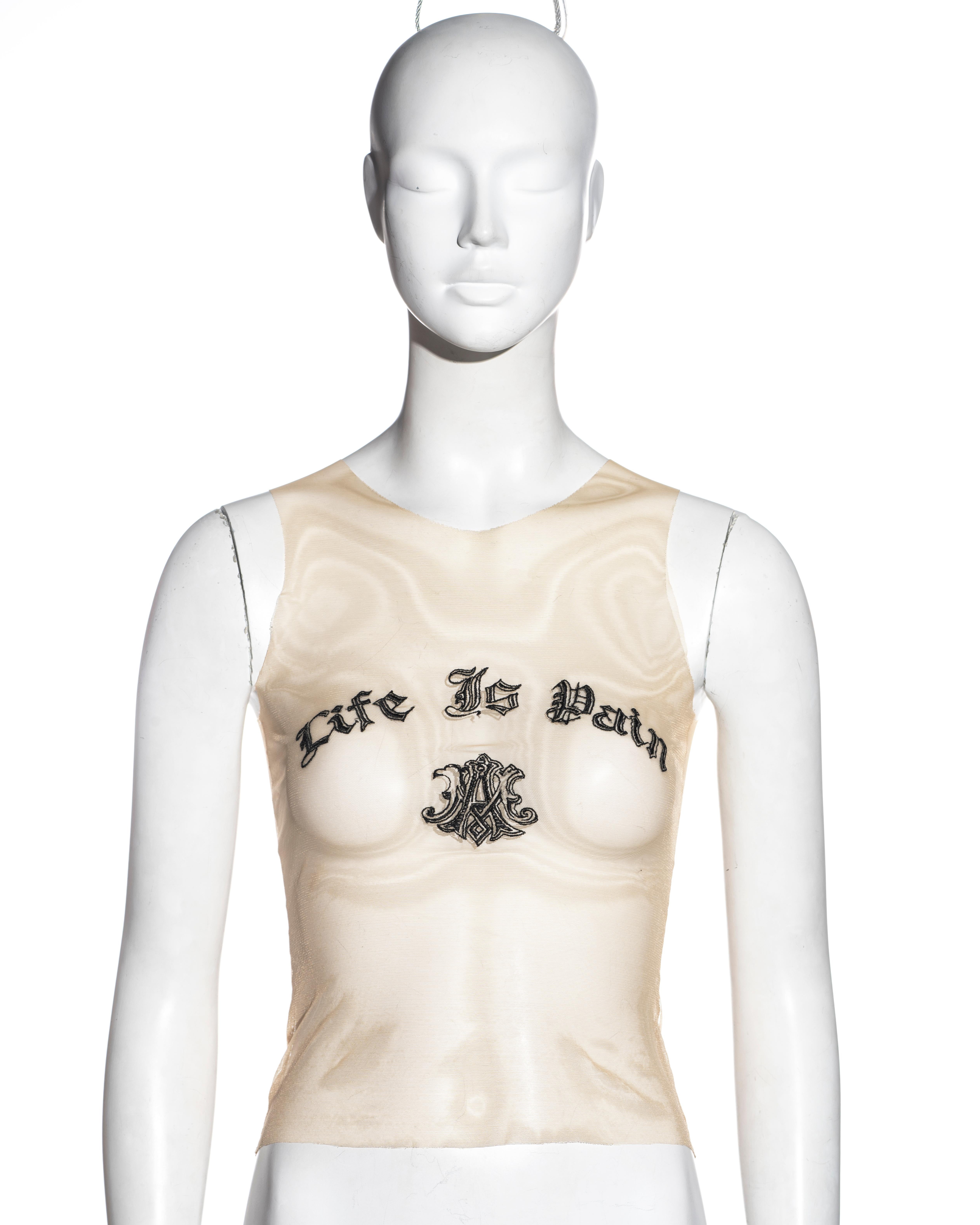 ▪ Alexander McQueen embroidered tank top 
▪ Nude nylon mesh 
▪ Embroidered 