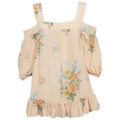 Alexander McQueen Nude Pink Floral Print silk Cold-Shoulder Blouse M