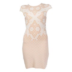 ALEXANDER MCQUEEN nude pink JACQUARD KNIT BODYCON Sleeve Dress S