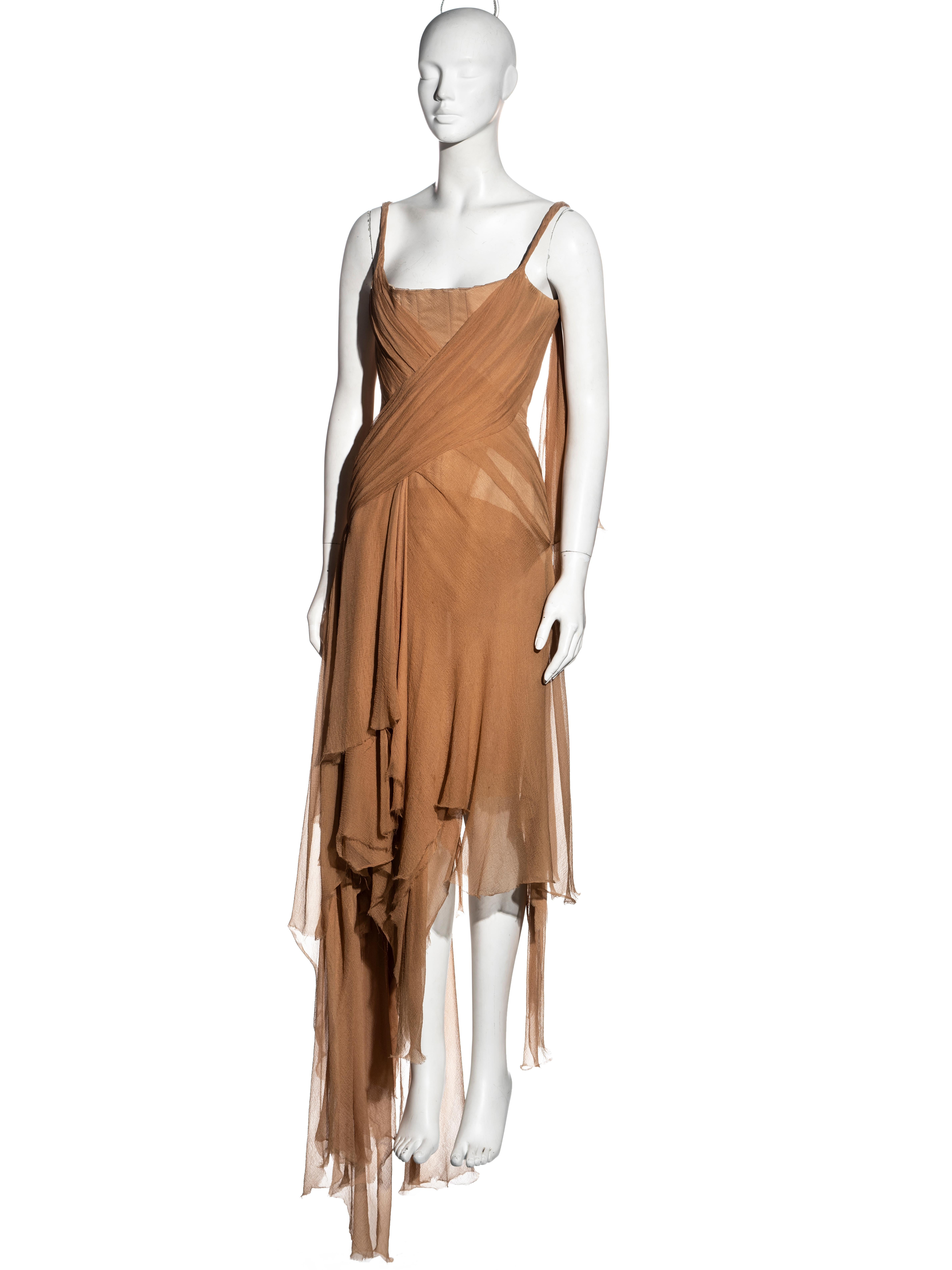 Women's Alexander McQueen nude silk chiffon shipwreck evening dress, ss 2003 For Sale