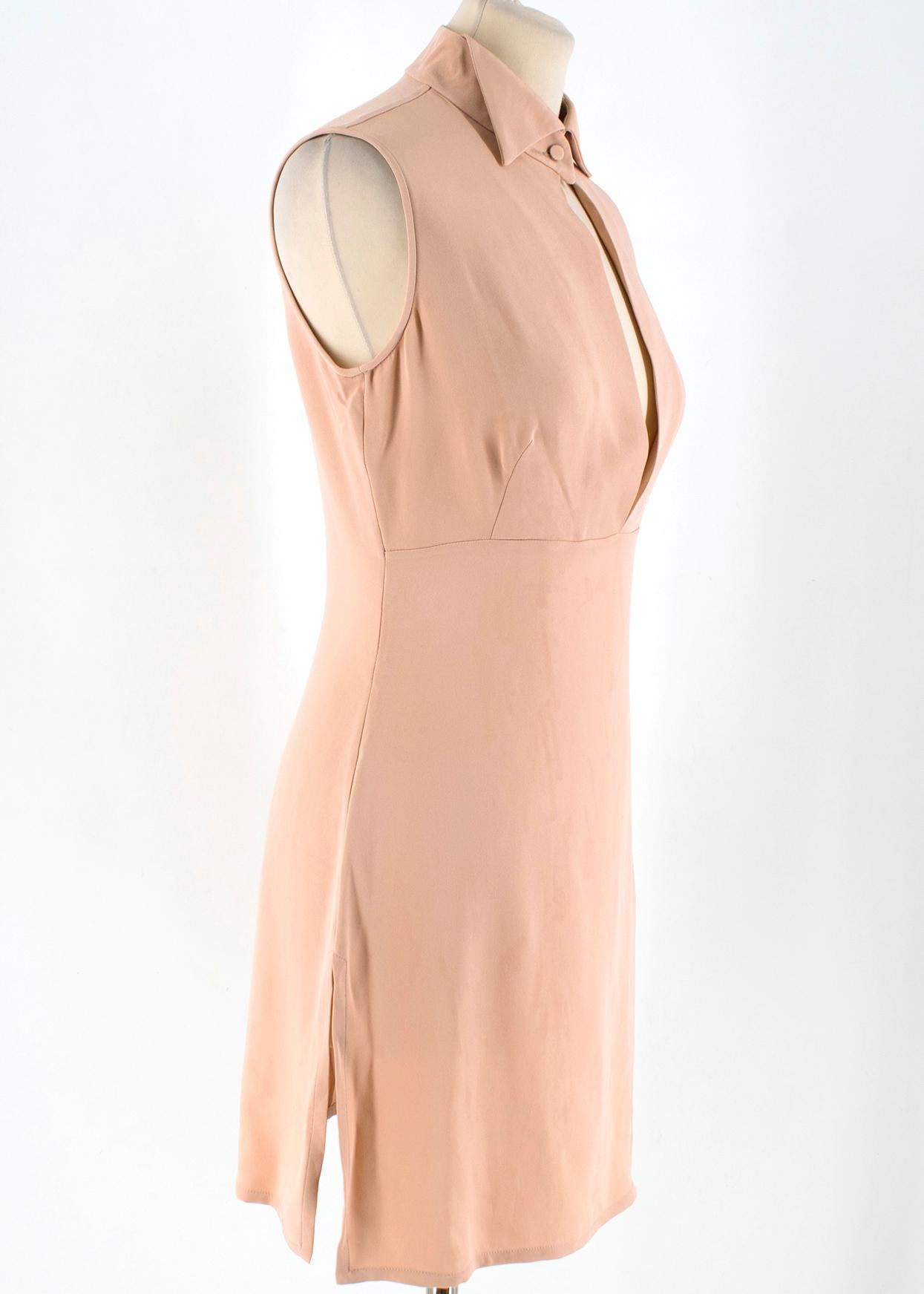 Alexander McQueen Nude Silk Mini Dress

- Nude silk mini dress
- Lightweight
- Plunging v-neck
- Spread collar, single button fastening
- Sleeveless
- Side concealed hook-and-eye and zip fastening
- Side slits
- 100% silk

Please note, these items