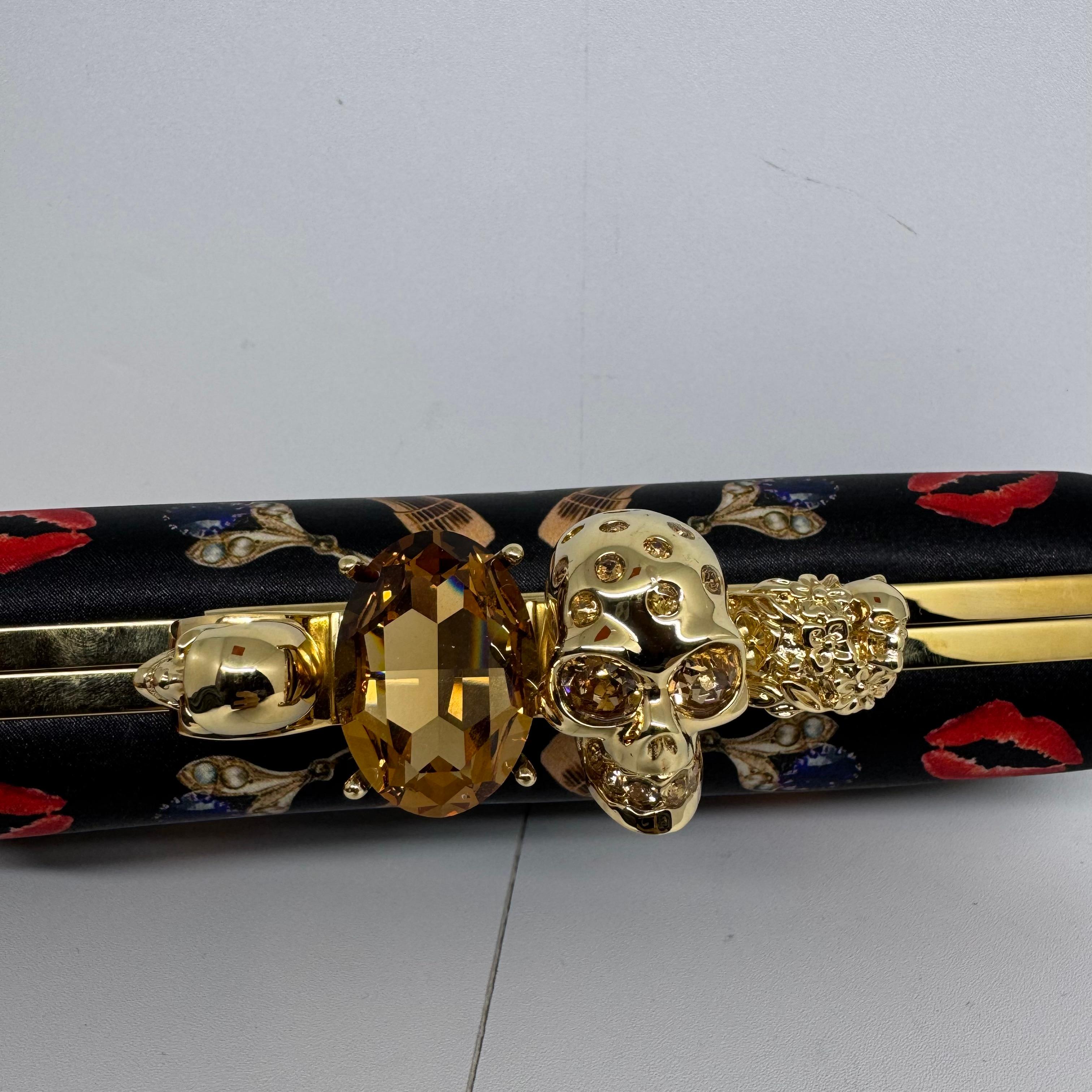 Alexander McQueen Obsession Silk Printed Skull Knuckle Long Clutch 5