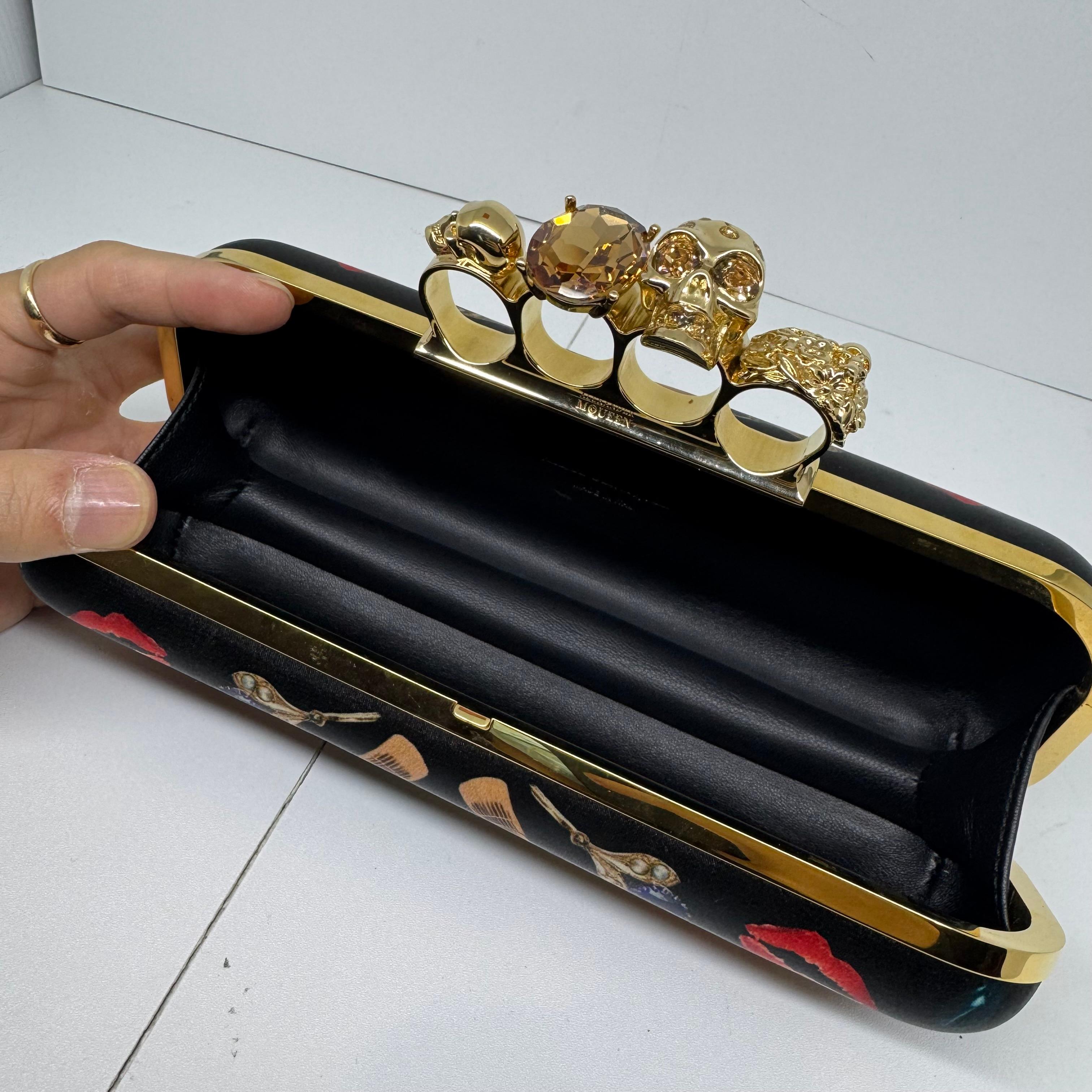 Women's Alexander McQueen Obsession Silk Printed Skull Knuckle Long Clutch