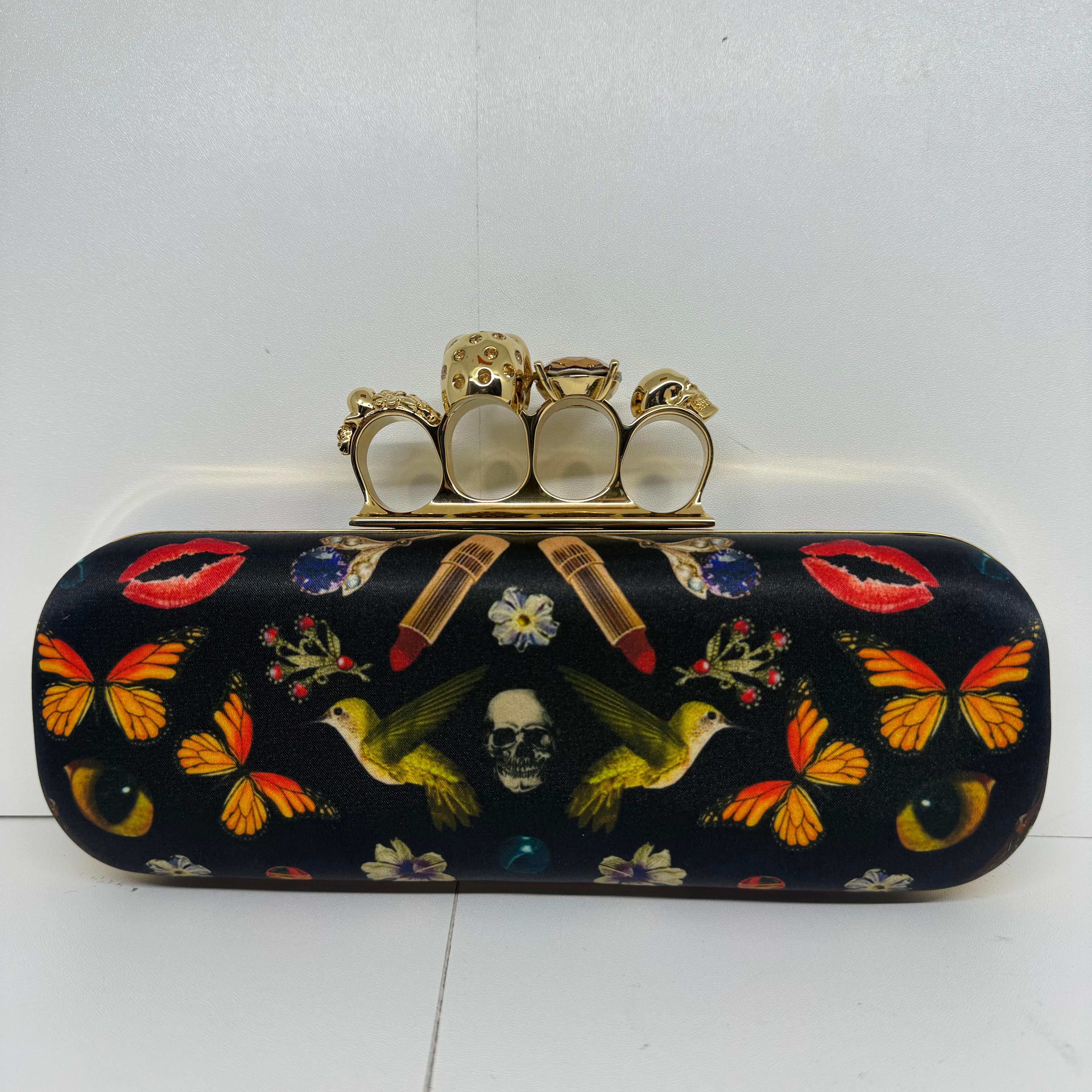 Alexander McQueen Obsession Silk Printed Skull Knuckle Long Clutch 4