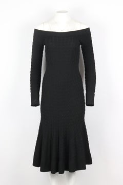 Alexander Mcqueen Off The Shoulder Cable Knit Wool Blend Midi Dress It 42 Uk 10