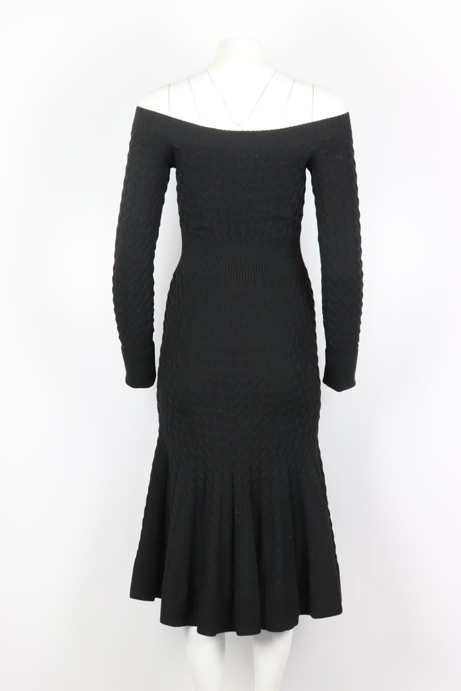 Alexander Mcqueen Off The Shoulder Cable Knit Wool Blend Midi Dress It 42 Uk 10 In Excellent Condition In London, GB