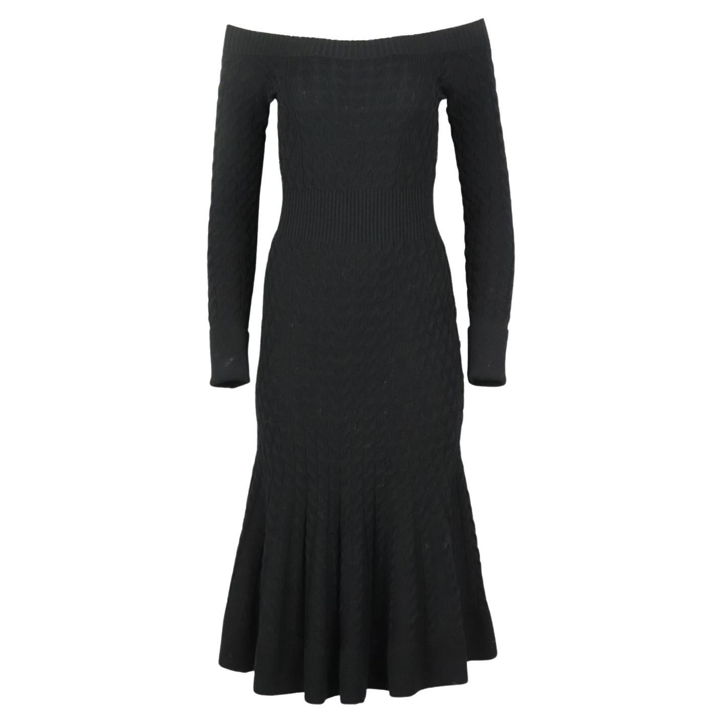 Alexander Mcqueen Off The Shoulder Cable Knit Wool Blend Midi Dress It 42 Uk 10