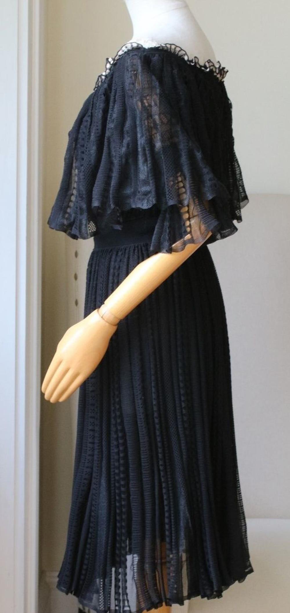 Black Alexander McQueen Off-The-Shoulder Ruffled Knitted Dress