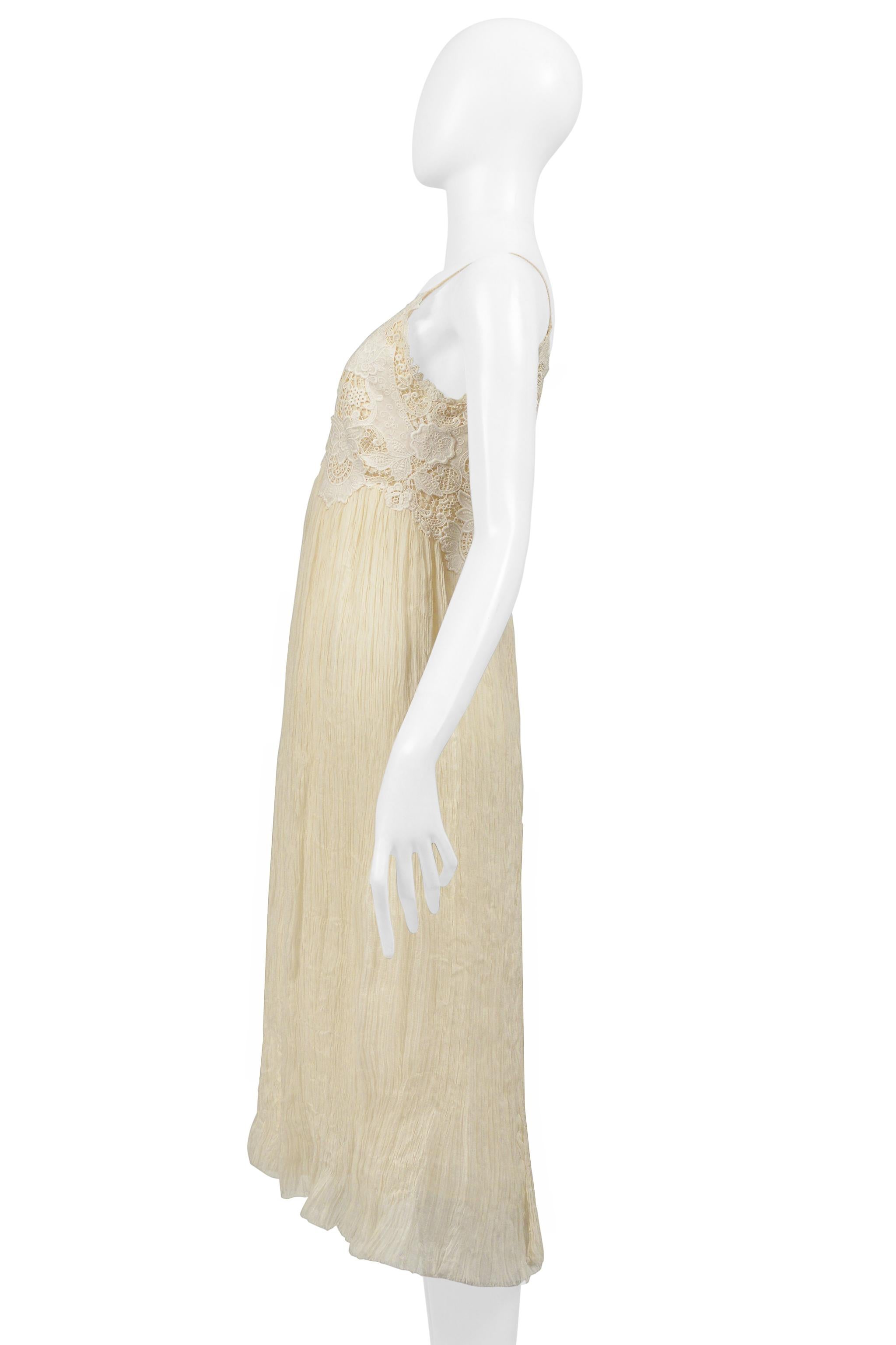 Alexander McQueen Off White Crinkle Dress W Lace Bodice 2005 6