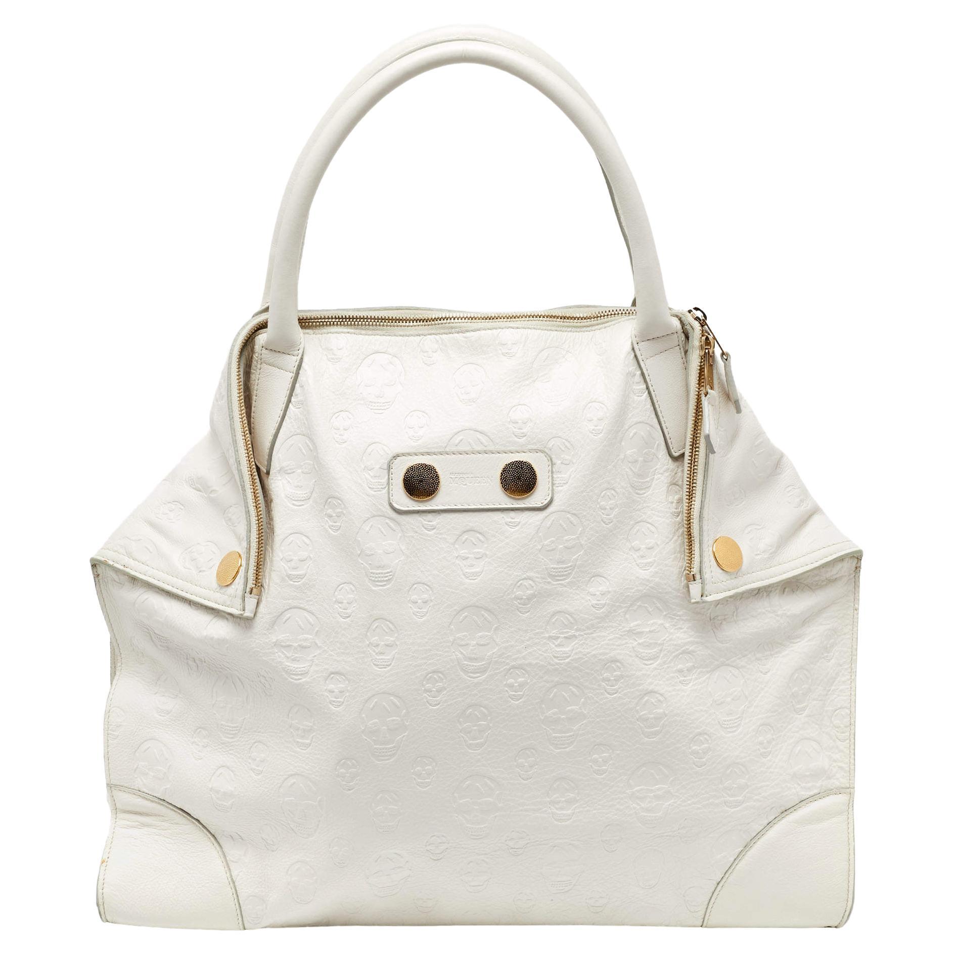 Alexander McQueen Off White Leather Large De Manta Tote For Sale